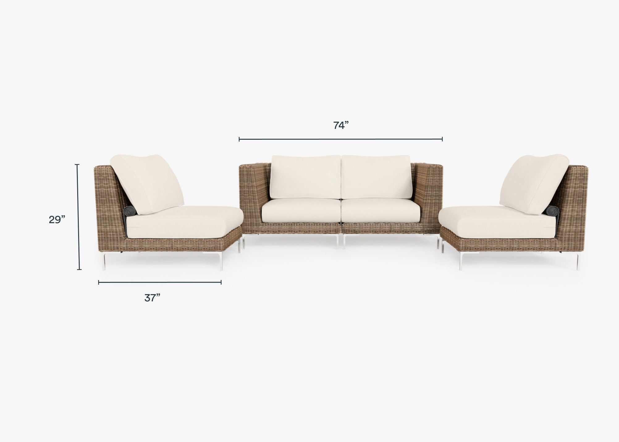 Causeuse d'extérieur en osier marron avec chaises sans accoudoirs - 4 places