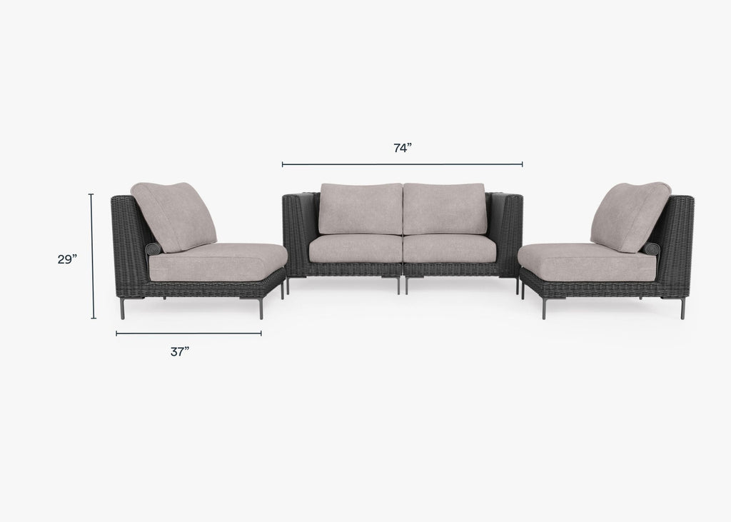 Causeuse d'extérieur en osier noir avec chaises sans accoudoirs - 4 places