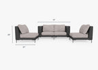 Causeuse d'extérieur en osier noir avec chaises sans accoudoirs - 4 places