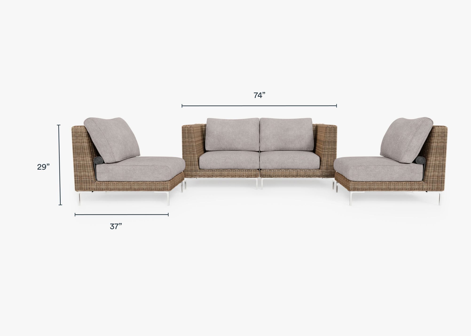 Causeuse d'extérieur en osier marron avec chaises sans accoudoirs - 4 places