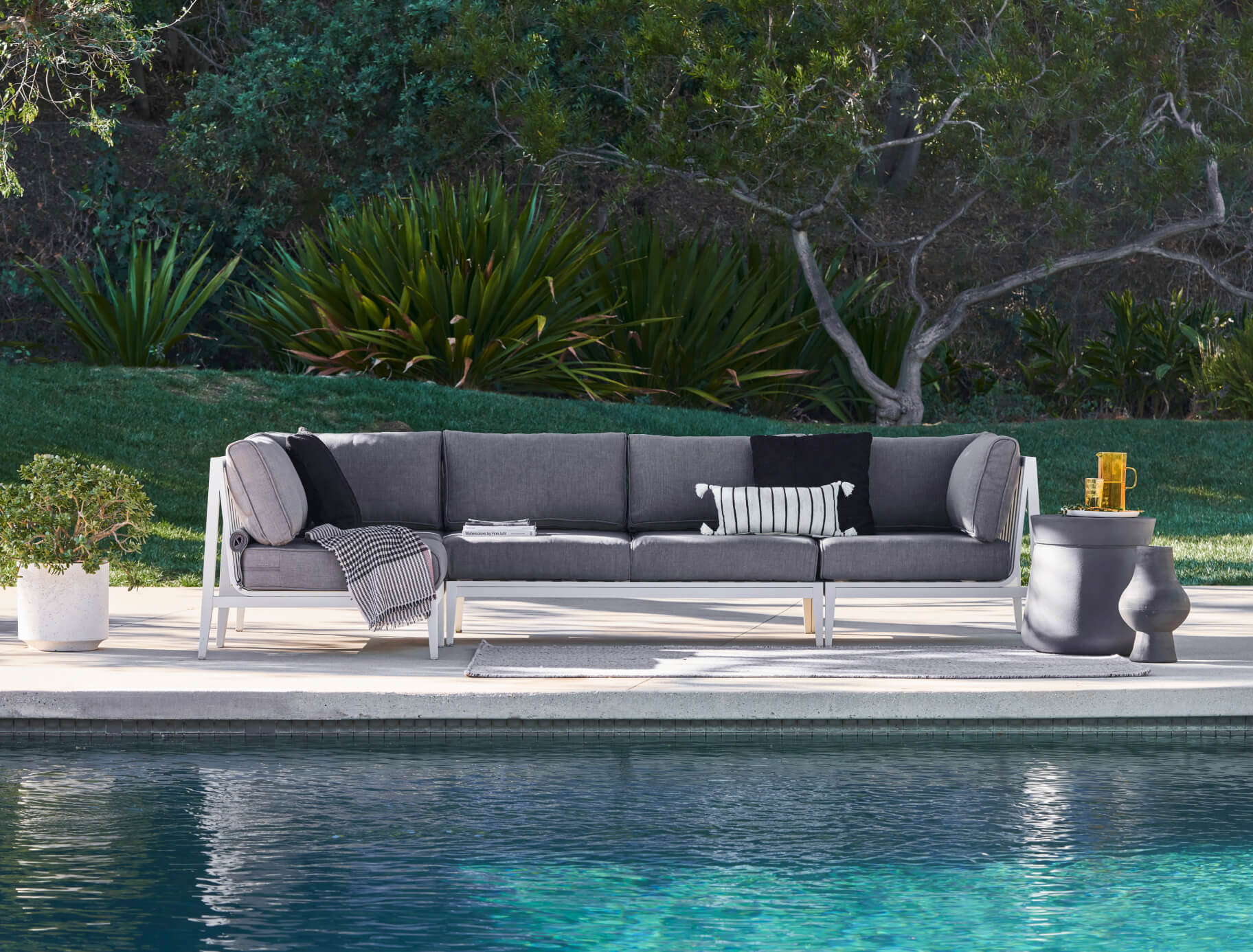 Chaise d'angle d'extérieur en aluminium blanc - Droite