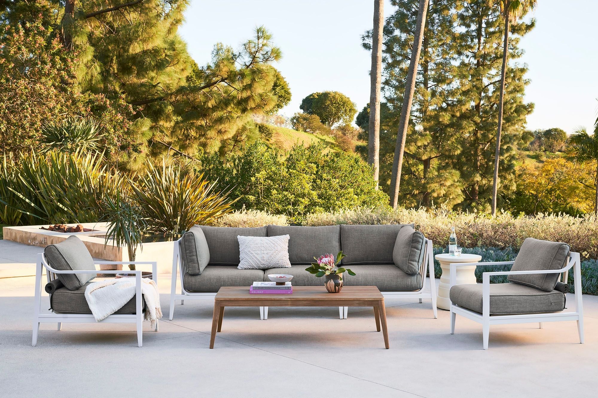 Chaise sectionnelle d'extérieur en aluminium blanc - Droite