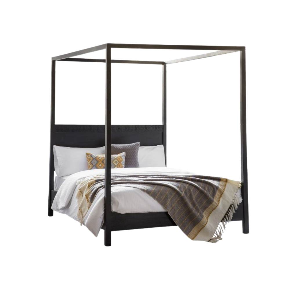 Lit à baldaquin Boho Boutique 180 cm Super King | Bois de manguier et motifs ajourés | Style international