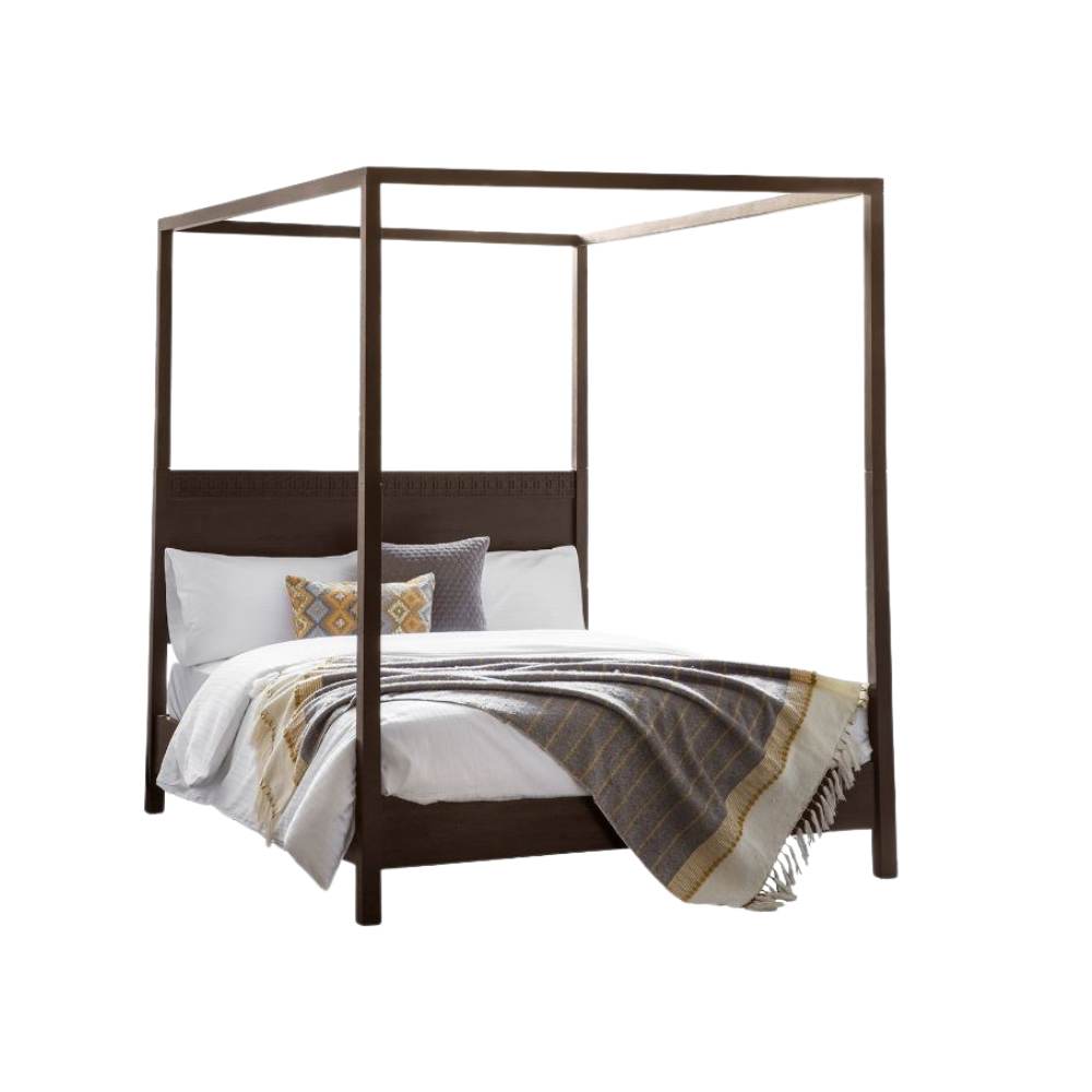 Lit à baldaquin Boho Retreat 150 cm (taille King) | Bois de manguier massif | Style international