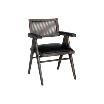 Fauteuil Charles Blanc d'Ivoire en cuir noir vieilli et mousse naturelle
