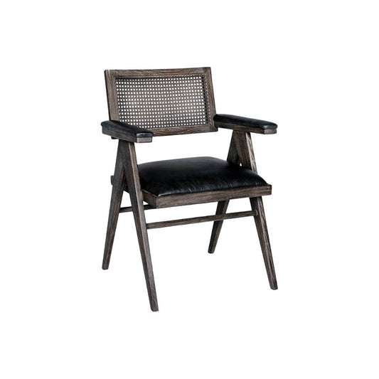 Fauteuil Charles Blanc d'Ivoire en cuir noir vieilli et mousse naturelle