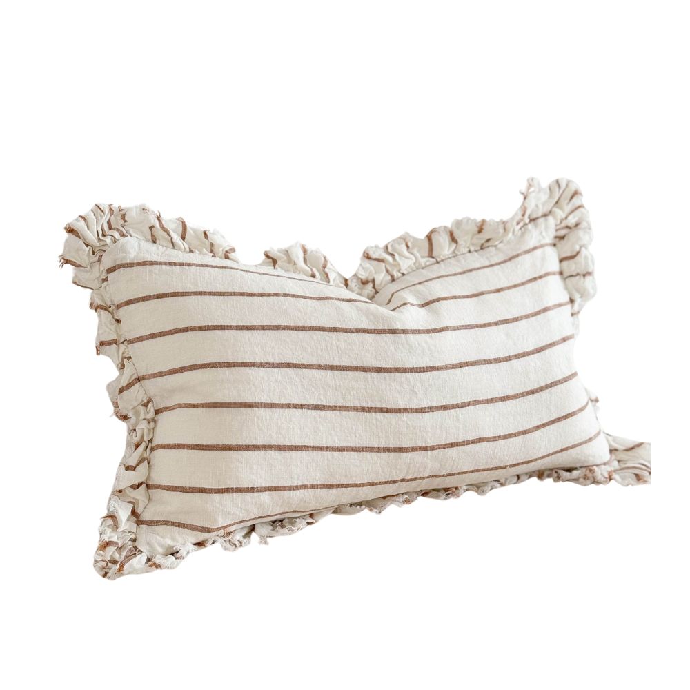 Coussin lombaire Heidi à rayures crème et marron