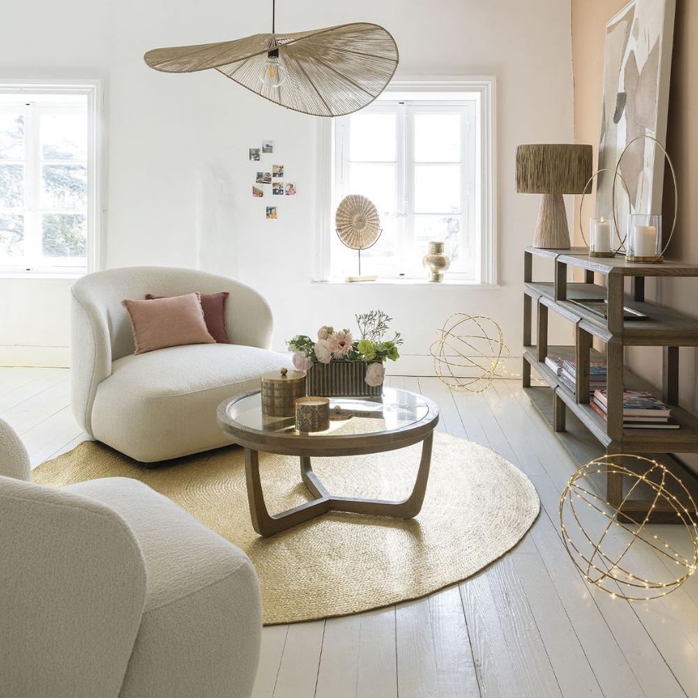 Fauteuil Leo large en tissu et mousse naturelle Blanc d'Ivoire