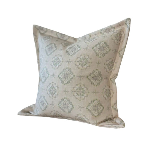 Coussin à bord rabattu imprimé sauge Olivia