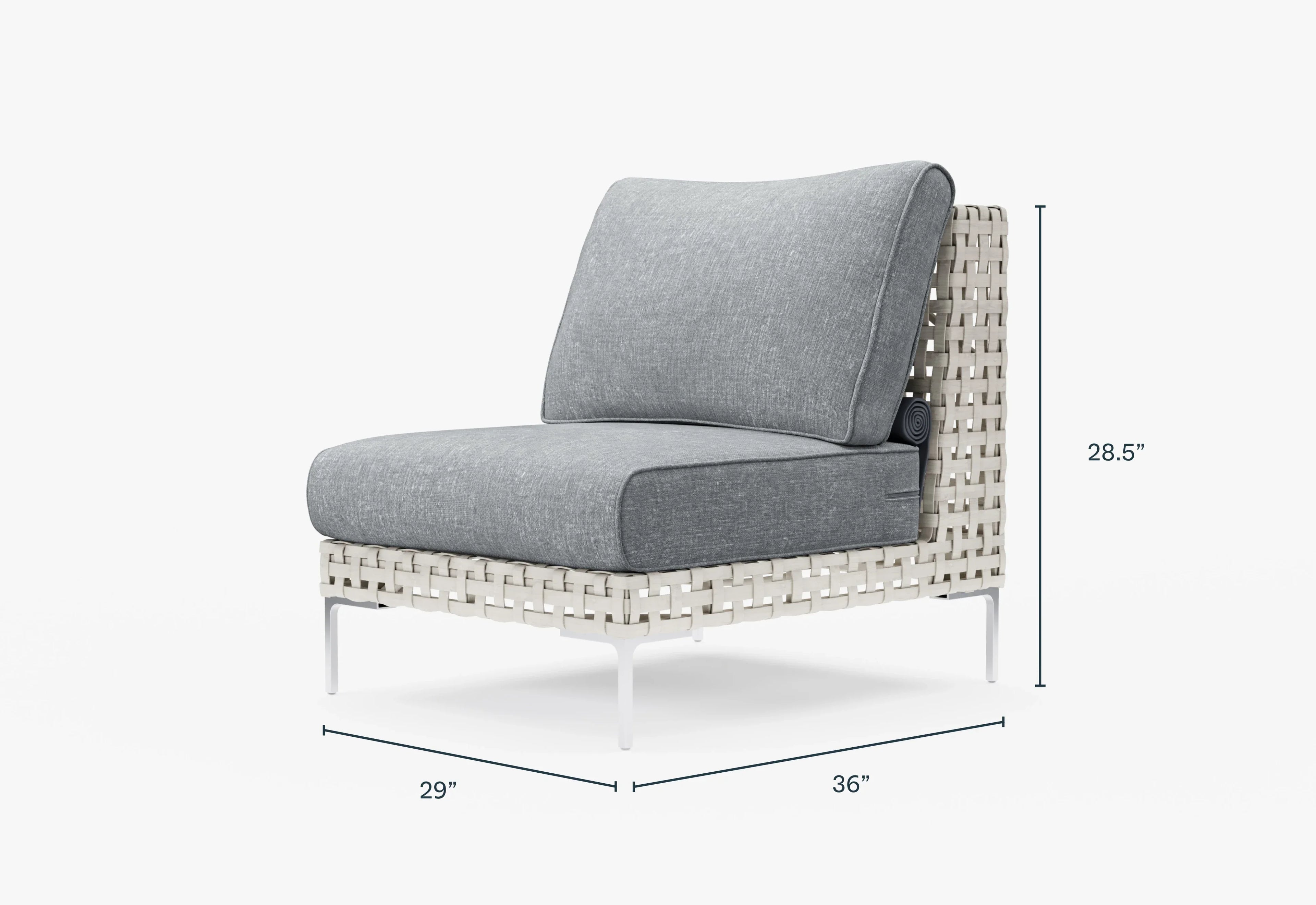 Chaise d'extérieur sans accoudoirs en osier à tissage ouvert