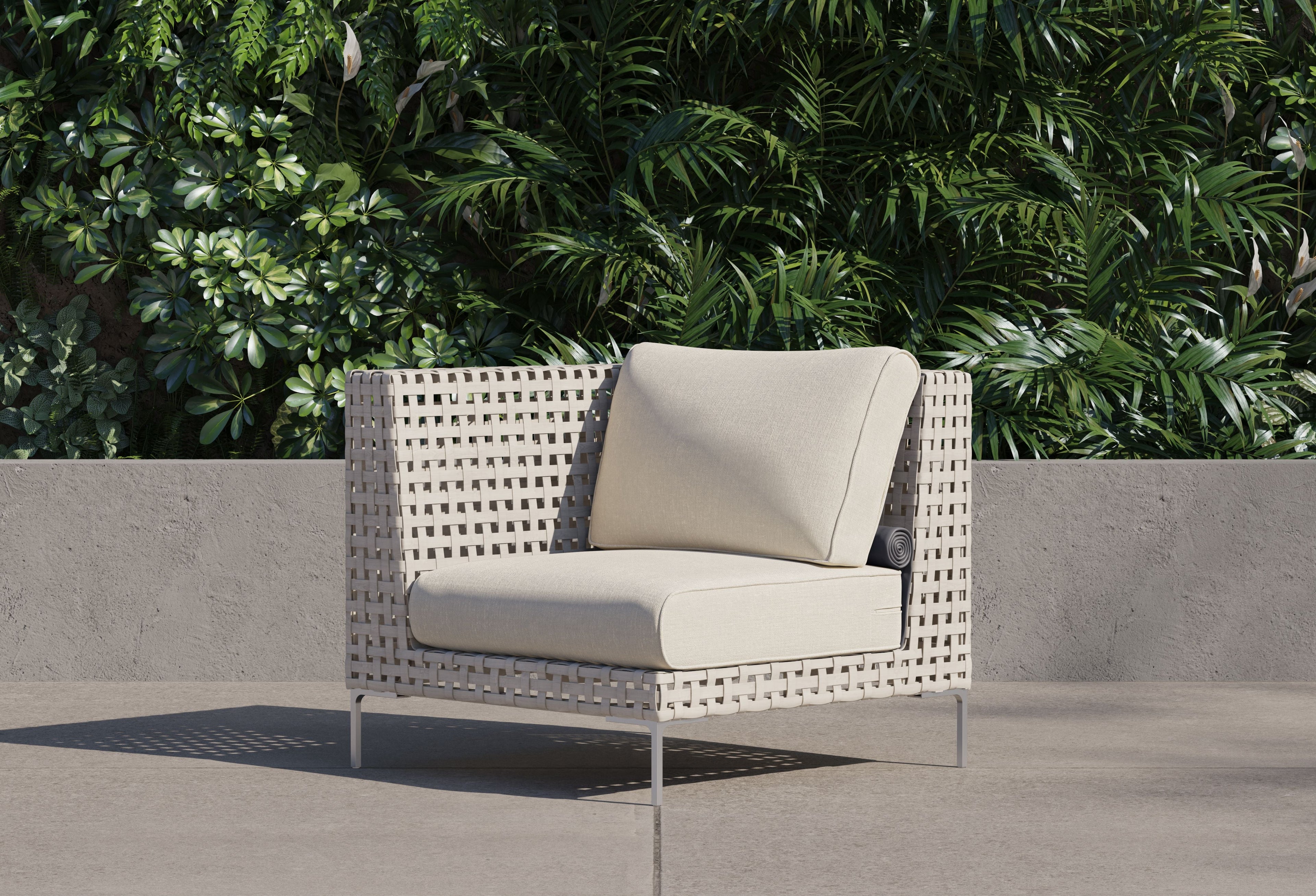 Fauteuil d'angle d'extérieur en osier à tissage ouvert - Gauche/Droite