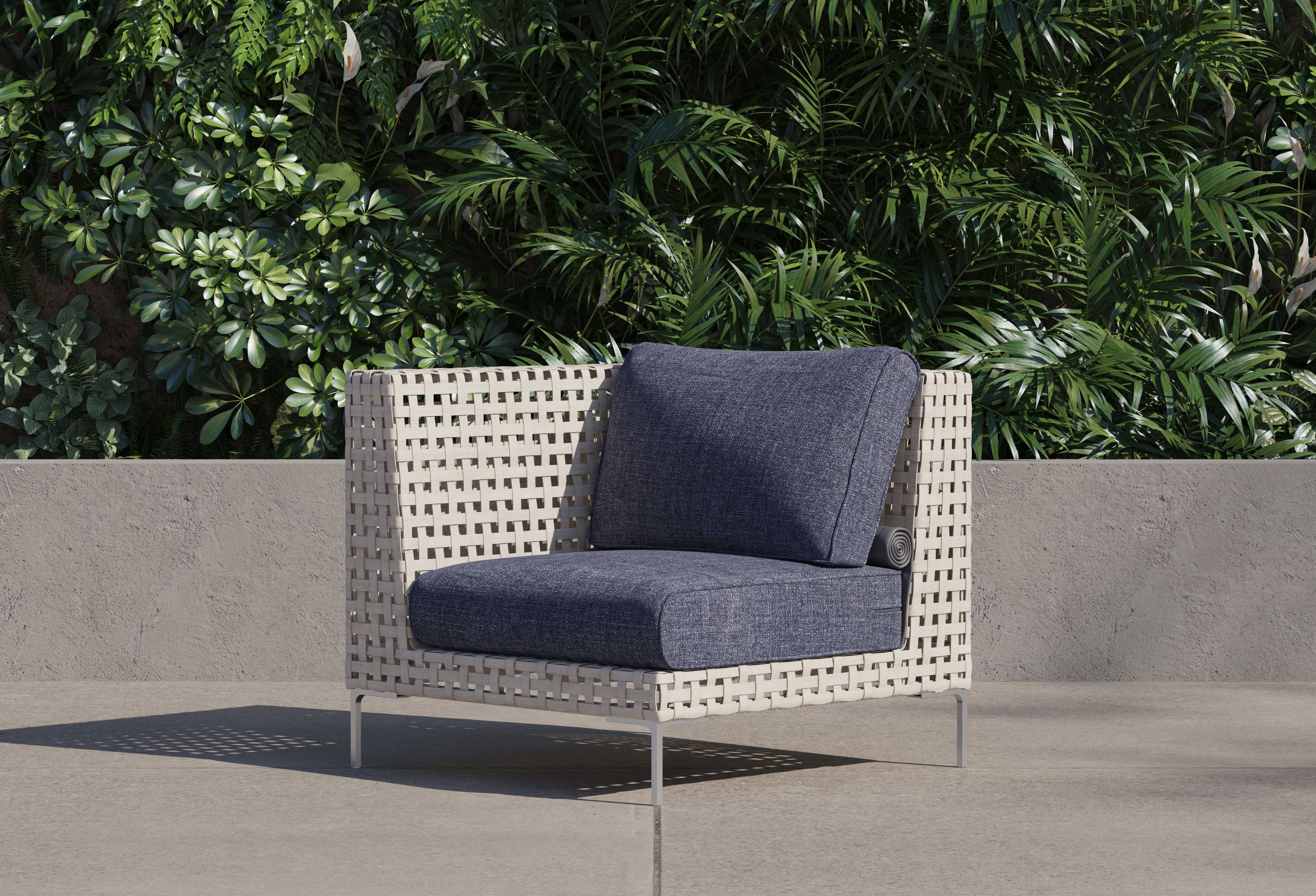 Fauteuil d'angle d'extérieur en osier à tissage ouvert - Gauche/Droite