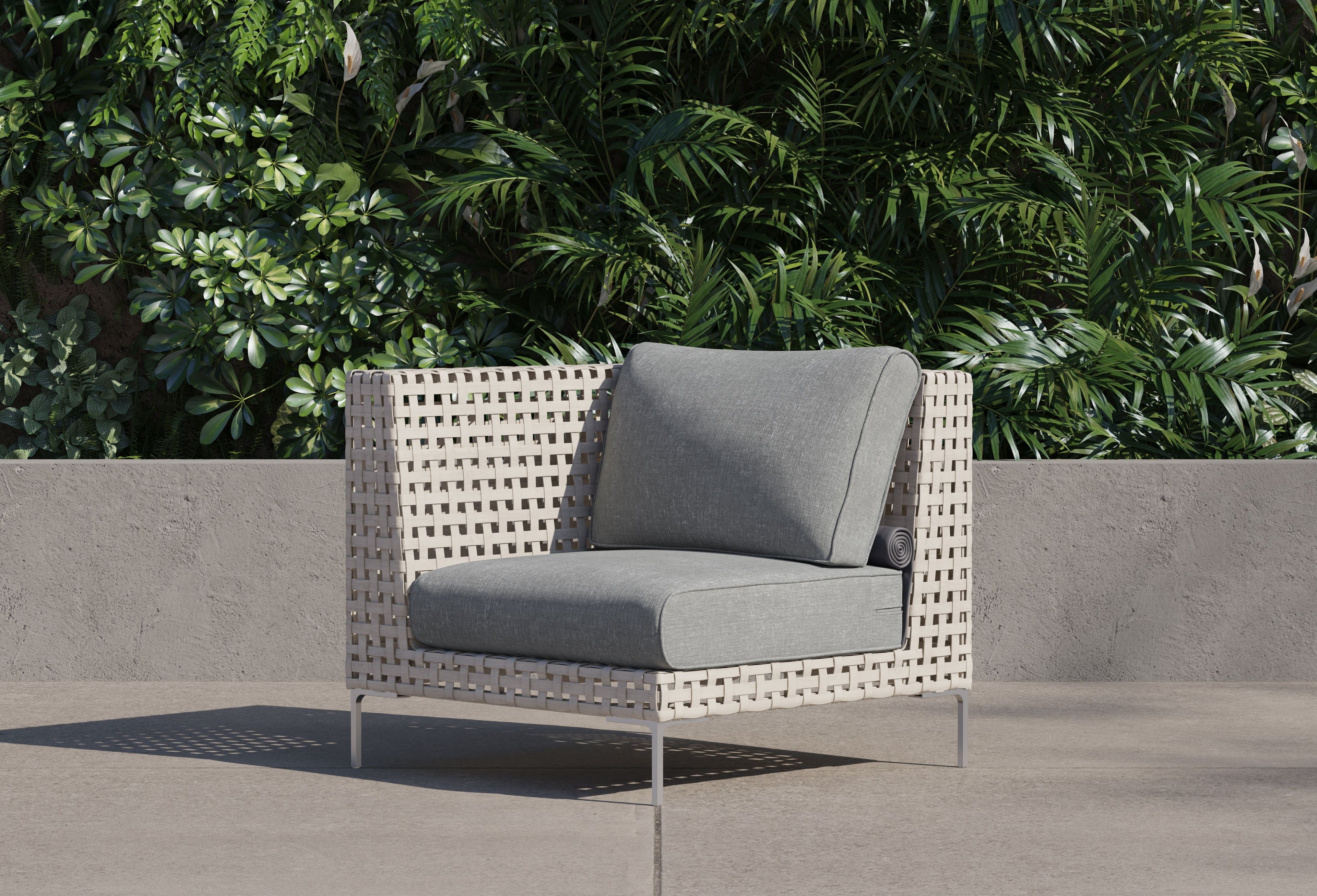 Fauteuil d'angle d'extérieur en osier à tissage ouvert - Gauche/Droite