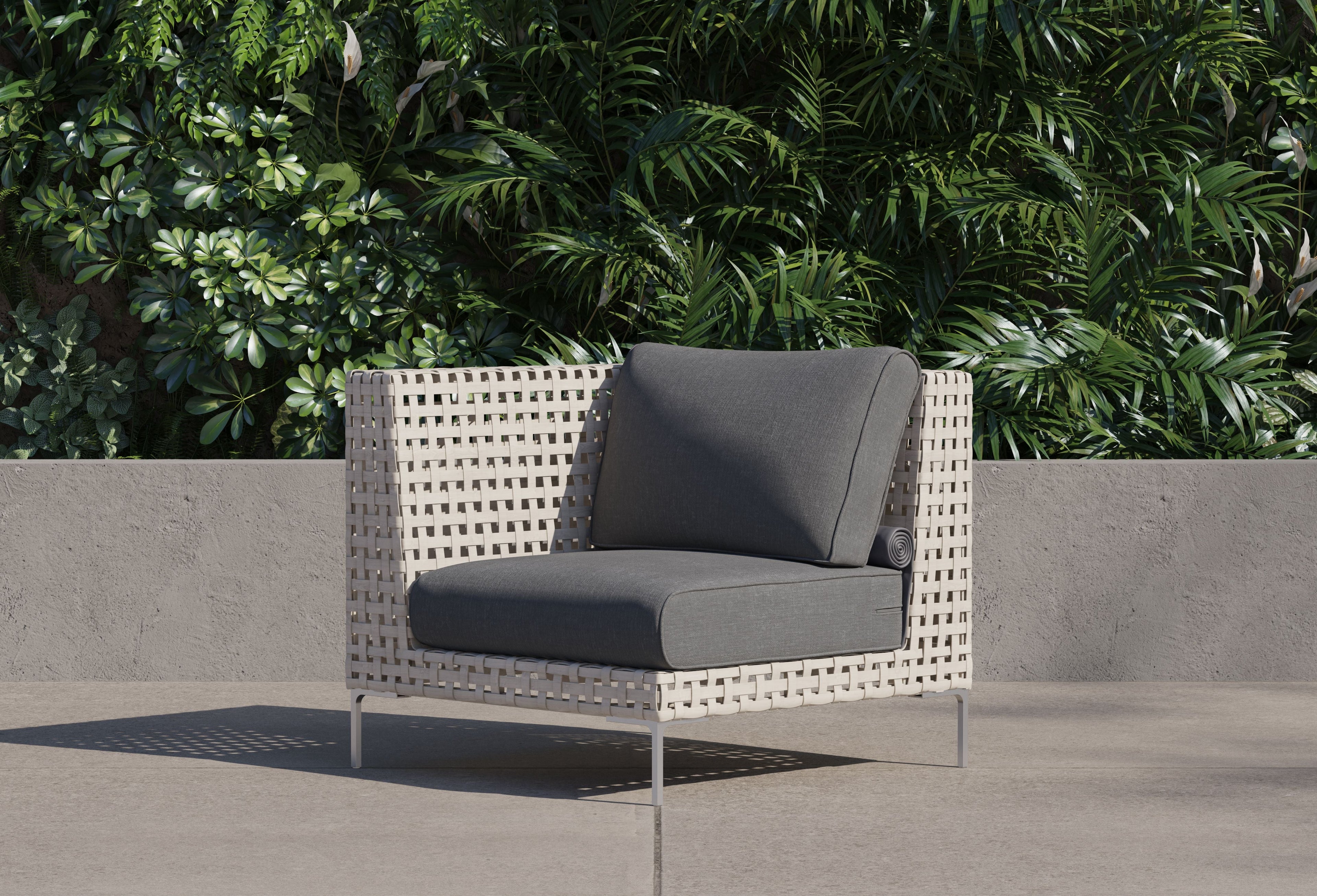 Fauteuil d'angle d'extérieur en osier à tissage ouvert - Gauche/Droite
