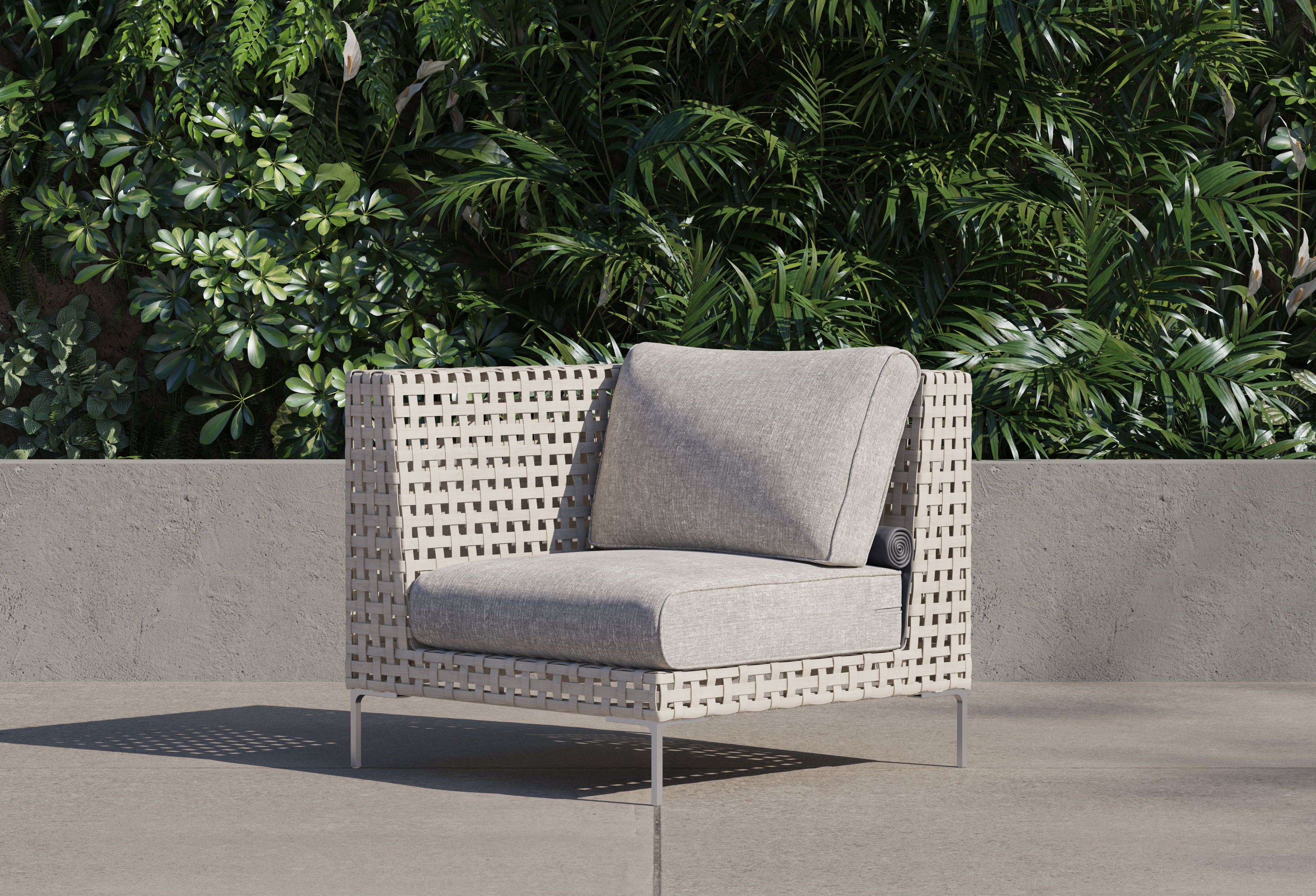Fauteuil d'angle d'extérieur en osier à tissage ouvert - Gauche/Droite