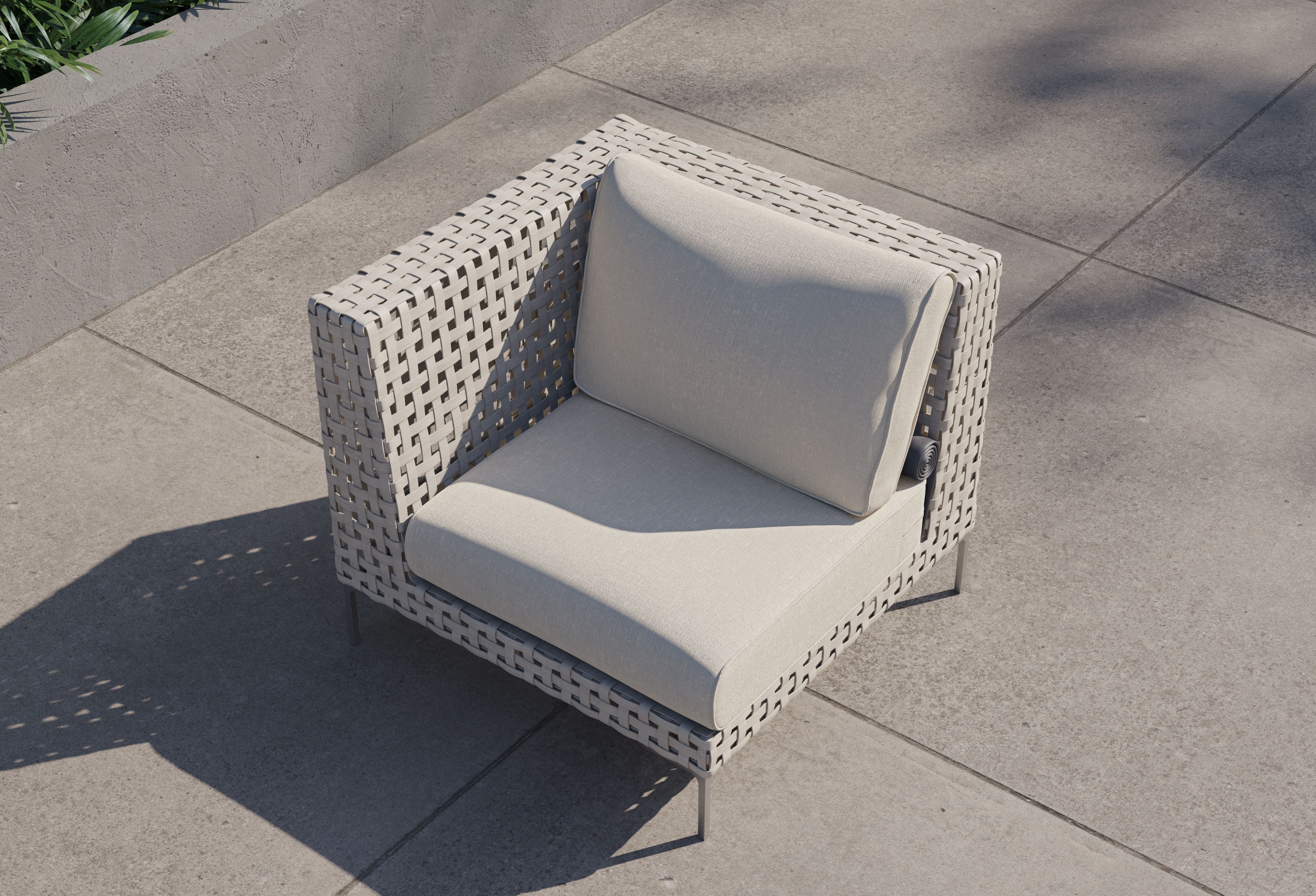Fauteuil d'angle d'extérieur en osier à tissage ouvert - Gauche/Droite