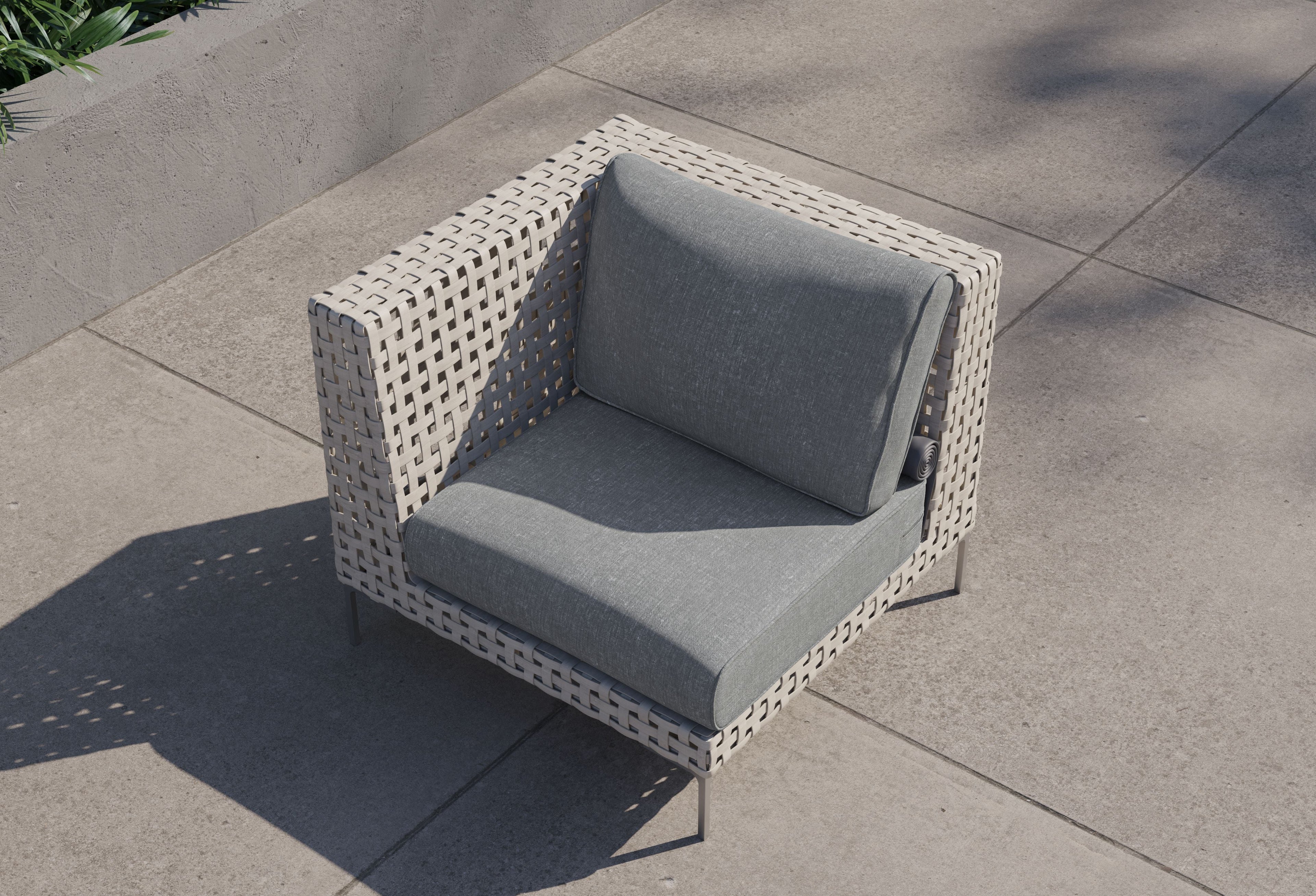 Fauteuil d'angle d'extérieur en osier à tissage ouvert - Gauche/Droite