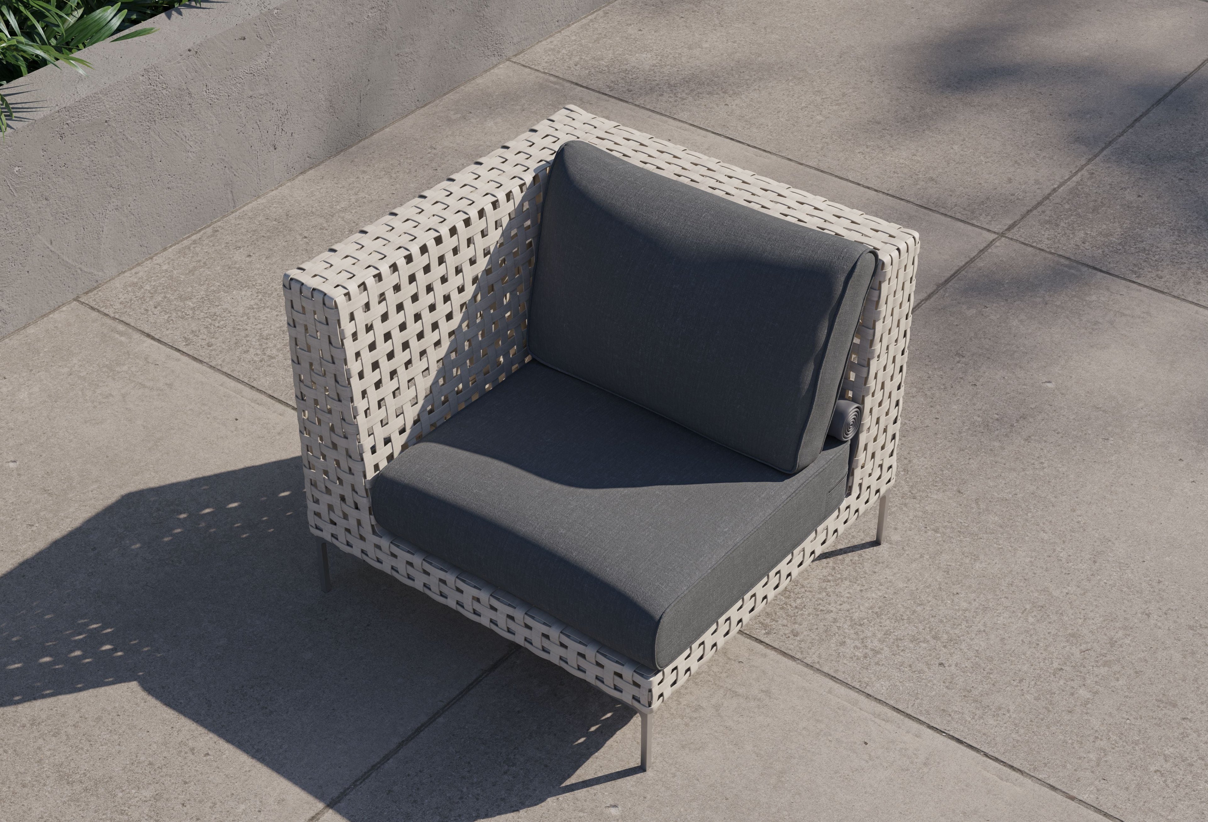 Fauteuil d'angle d'extérieur en osier à tissage ouvert - Gauche/Droite