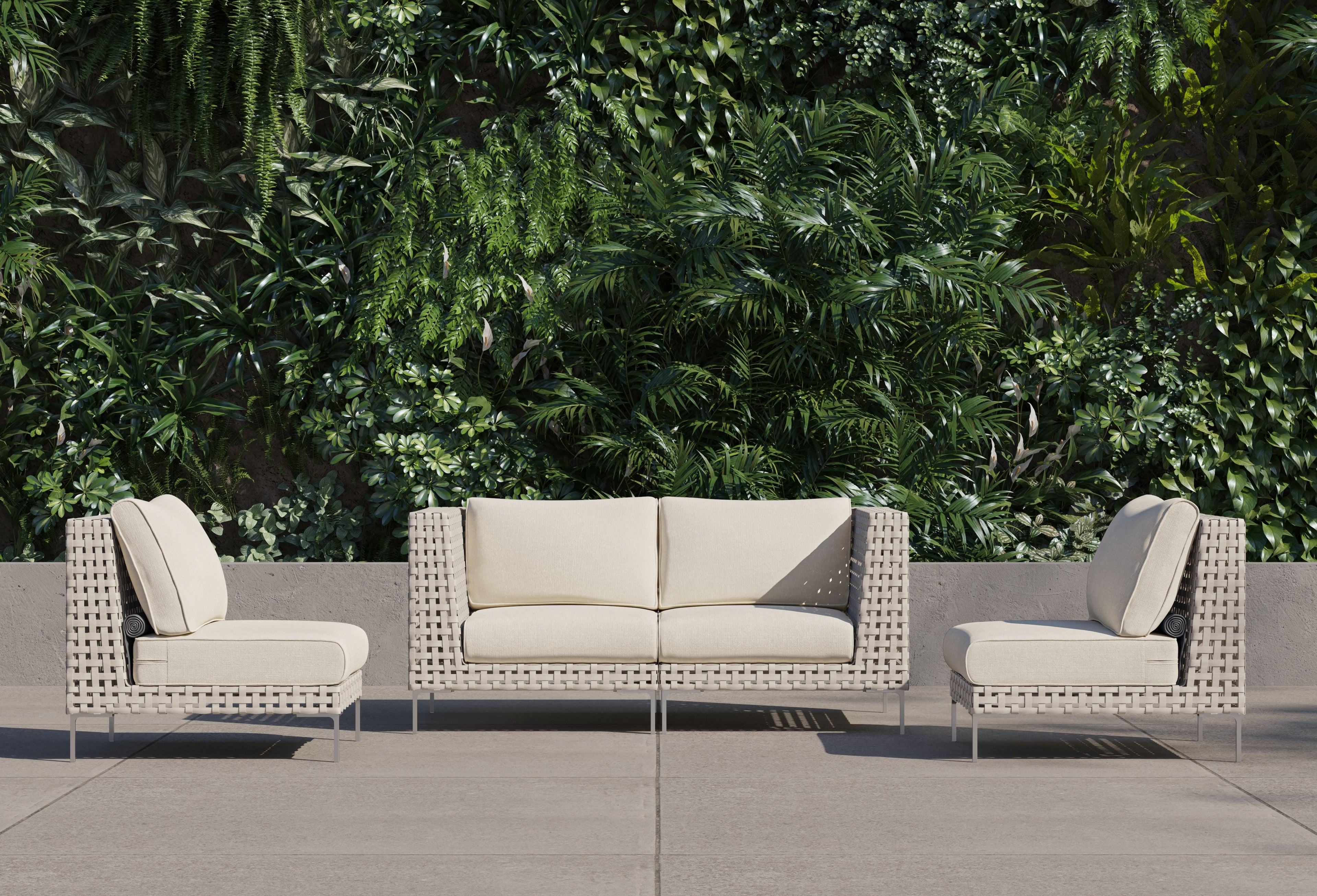 Causeuse d'extérieur en osier à tissage ouvert avec chaises sans accoudoirs - 4 places