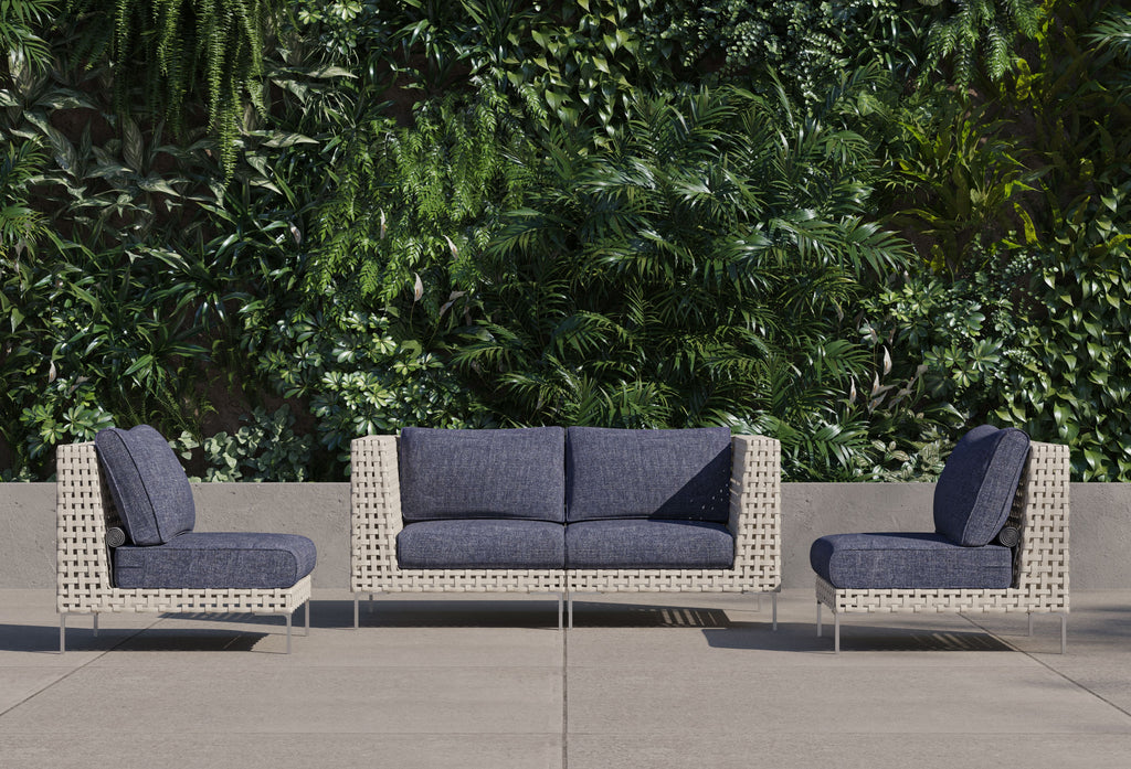 Causeuse d'extérieur en osier à tissage ouvert avec chaises sans accoudoirs - 4 places