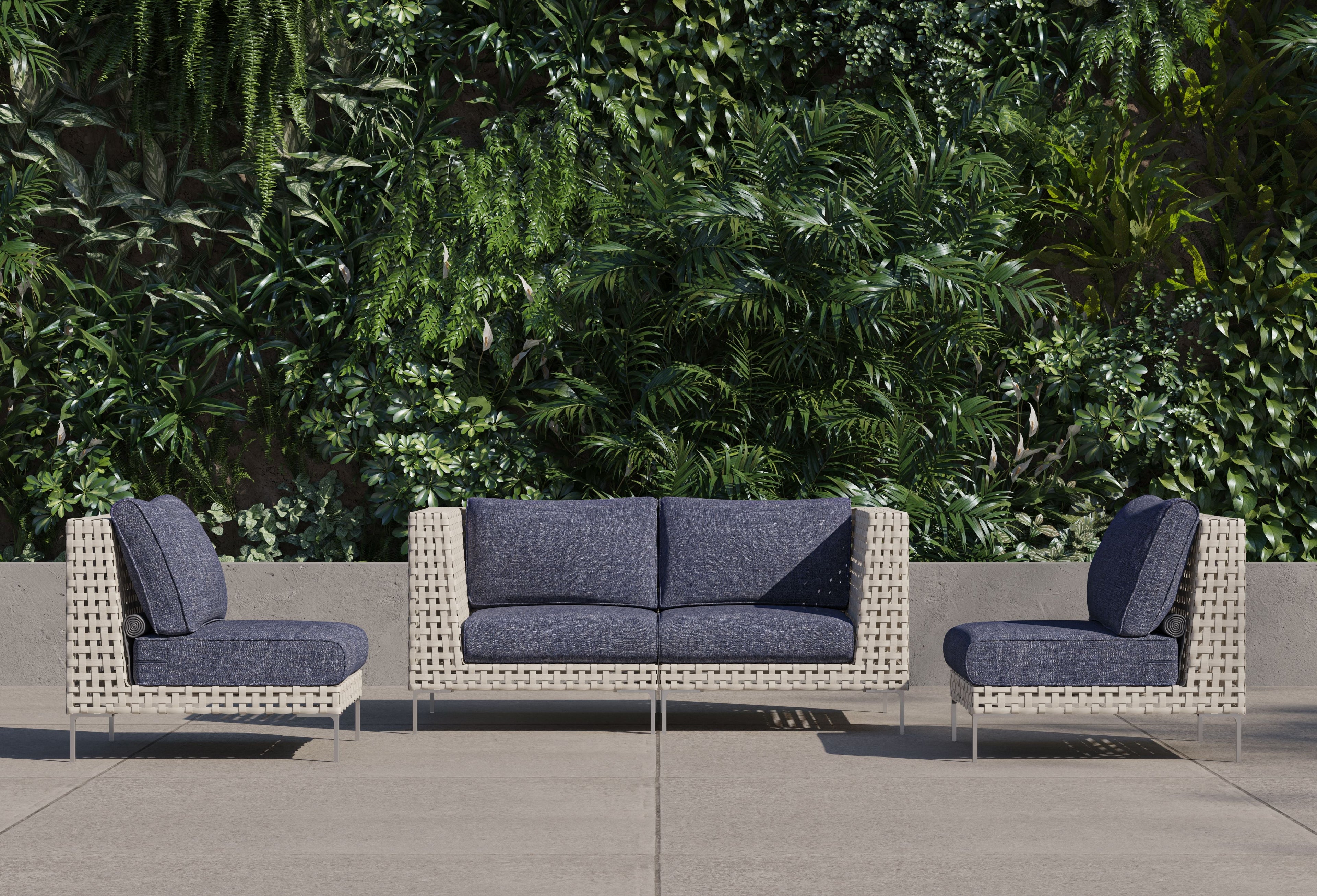 Causeuse d'extérieur en osier à tissage ouvert avec chaises sans accoudoirs - 4 places