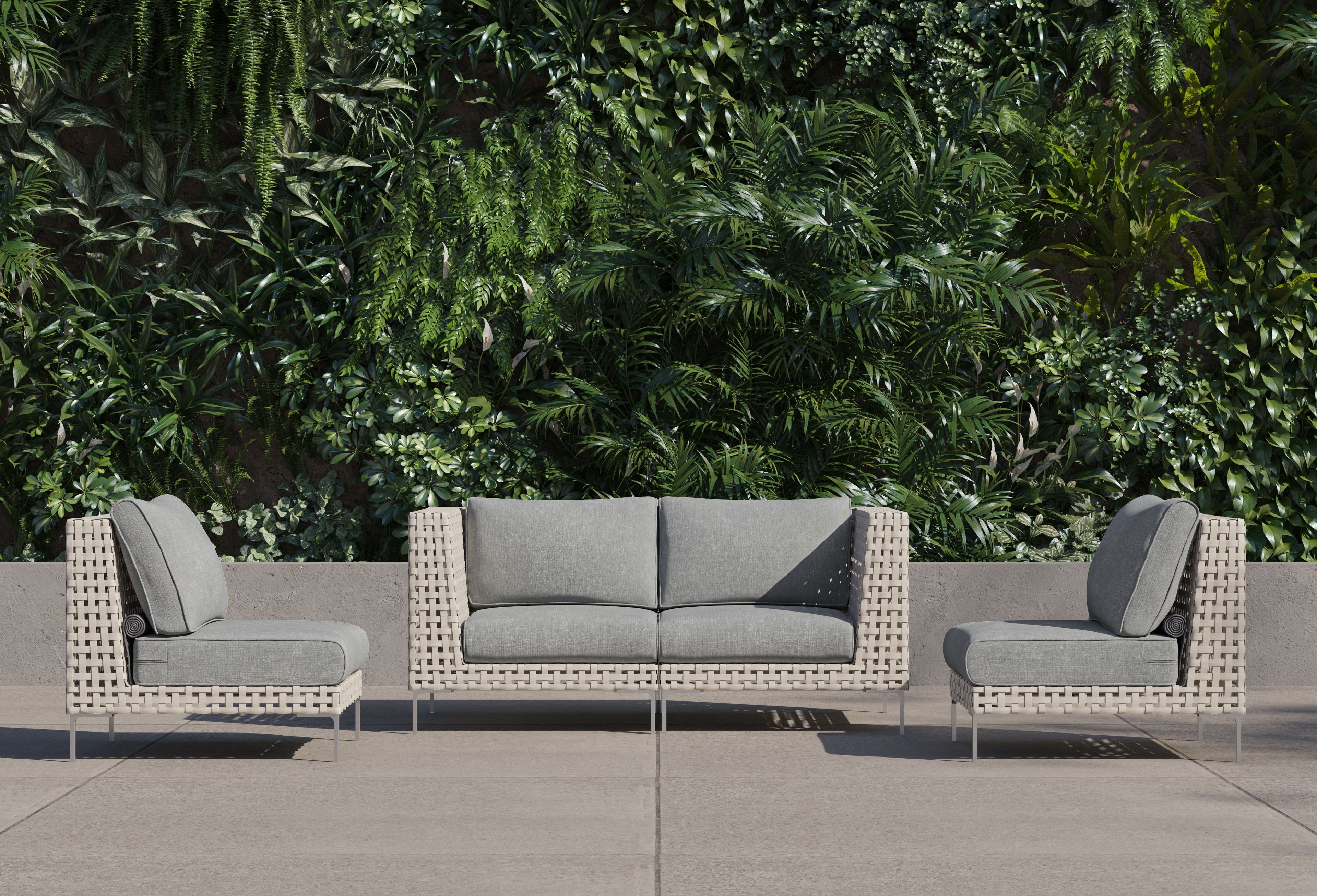 Causeuse d'extérieur en osier à tissage ouvert avec chaises sans accoudoirs - 4 places