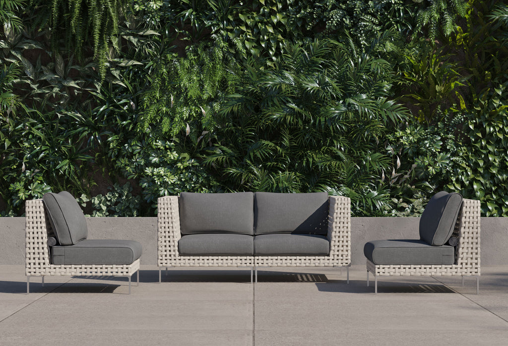 Causeuse d'extérieur en osier à tissage ouvert avec chaises sans accoudoirs - 4 places