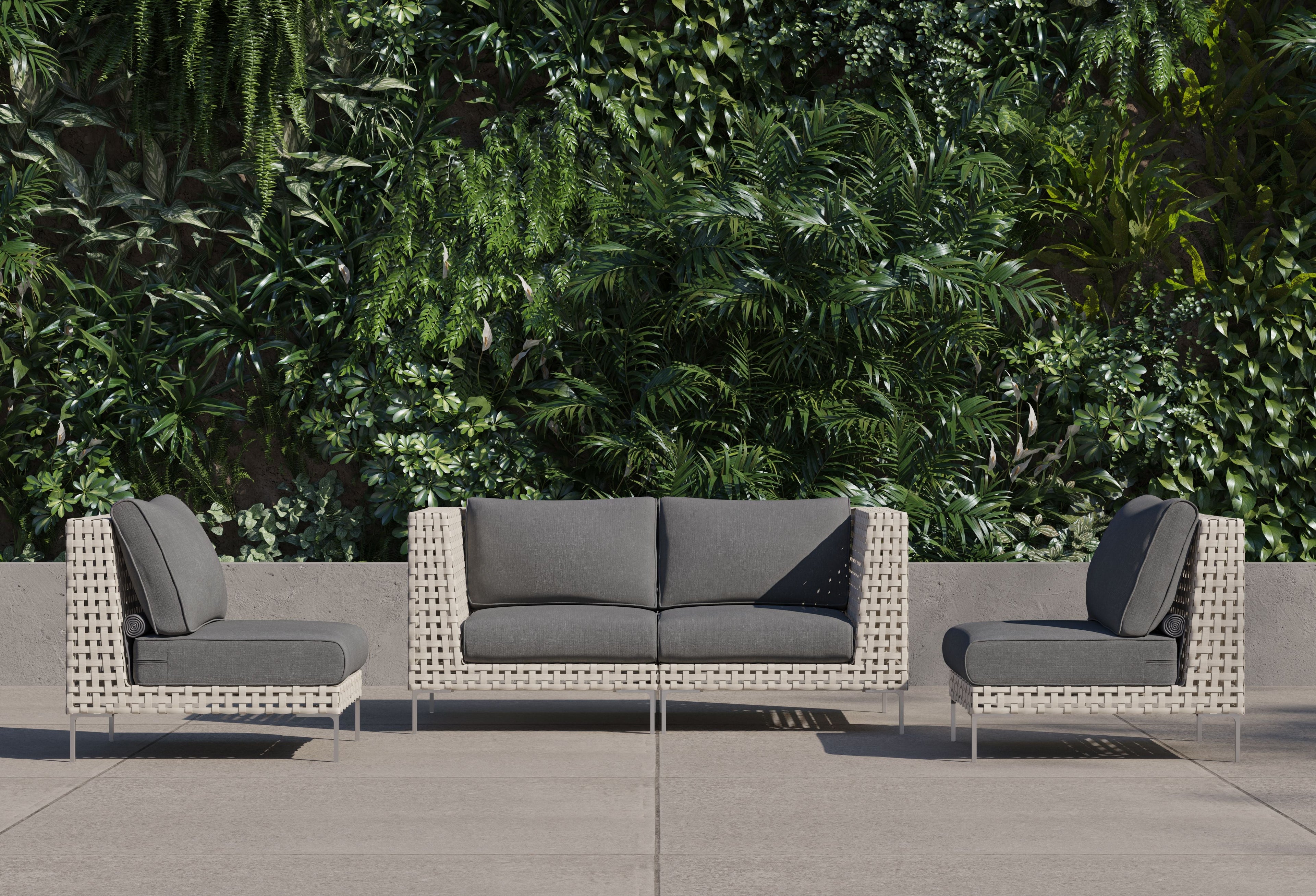 Causeuse d'extérieur en osier à tissage ouvert avec chaises sans accoudoirs - 4 places