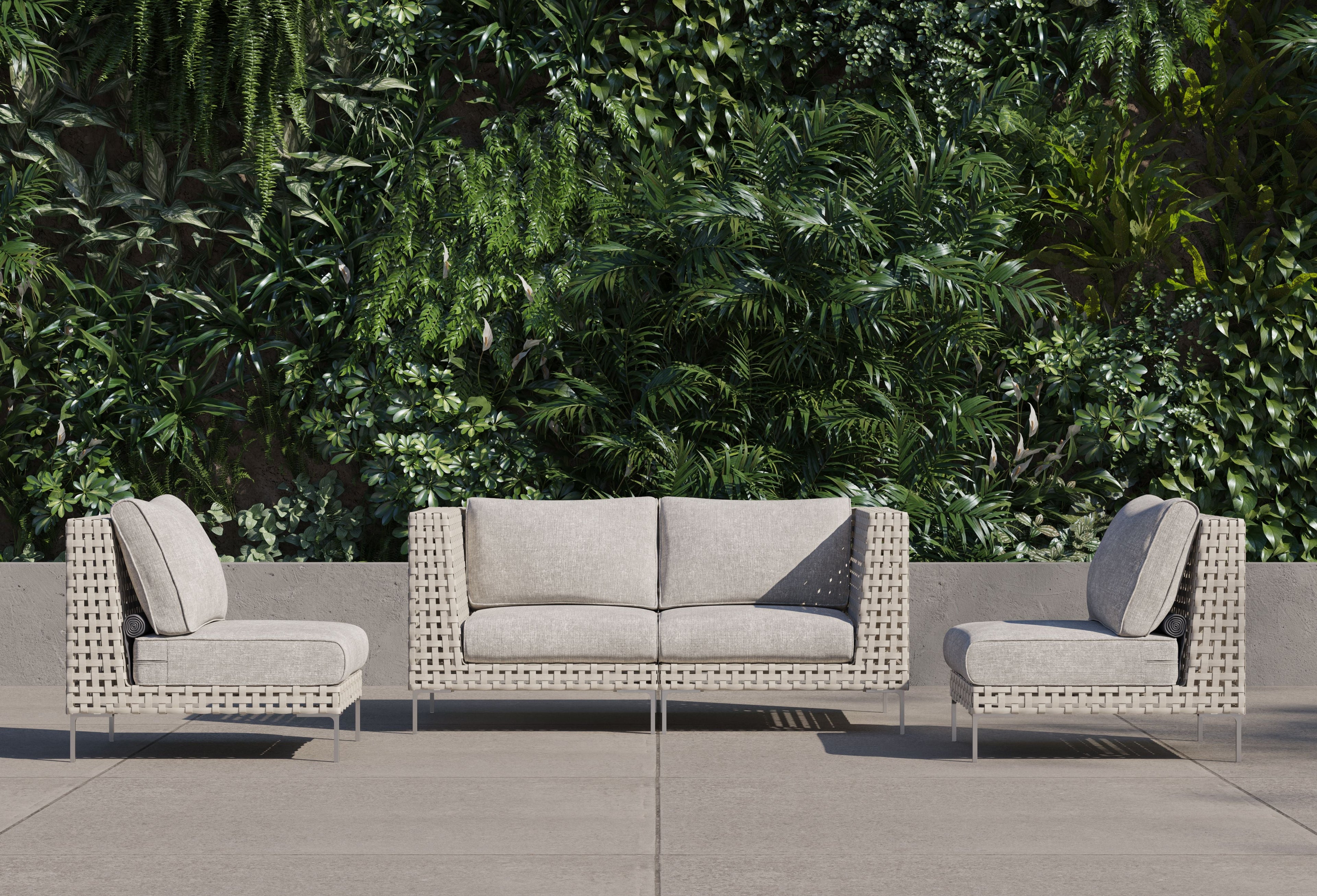 Causeuse d'extérieur en osier à tissage ouvert avec chaises sans accoudoirs - 4 places