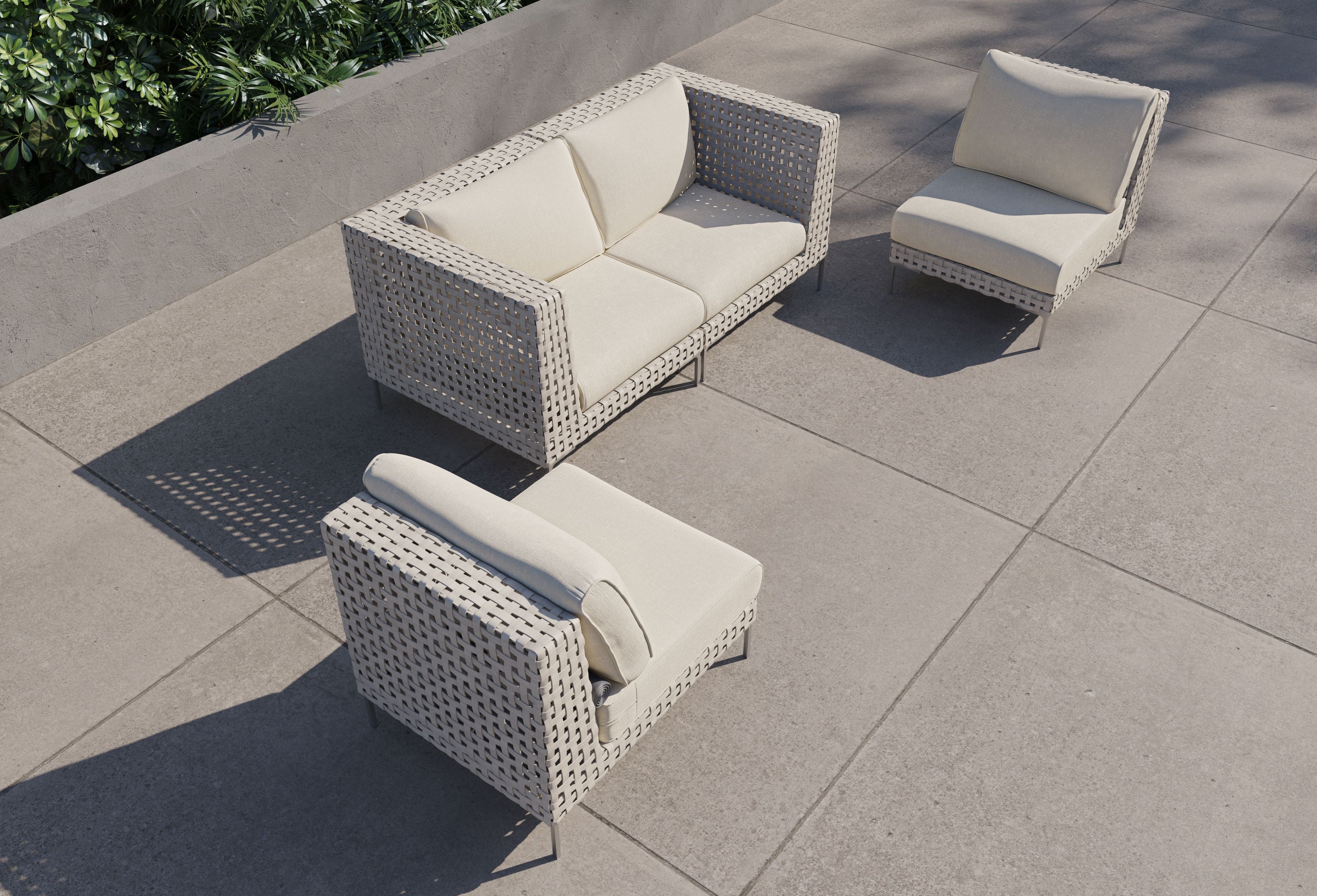 Causeuse d'extérieur en osier à tissage ouvert avec chaises sans accoudoirs - 4 places