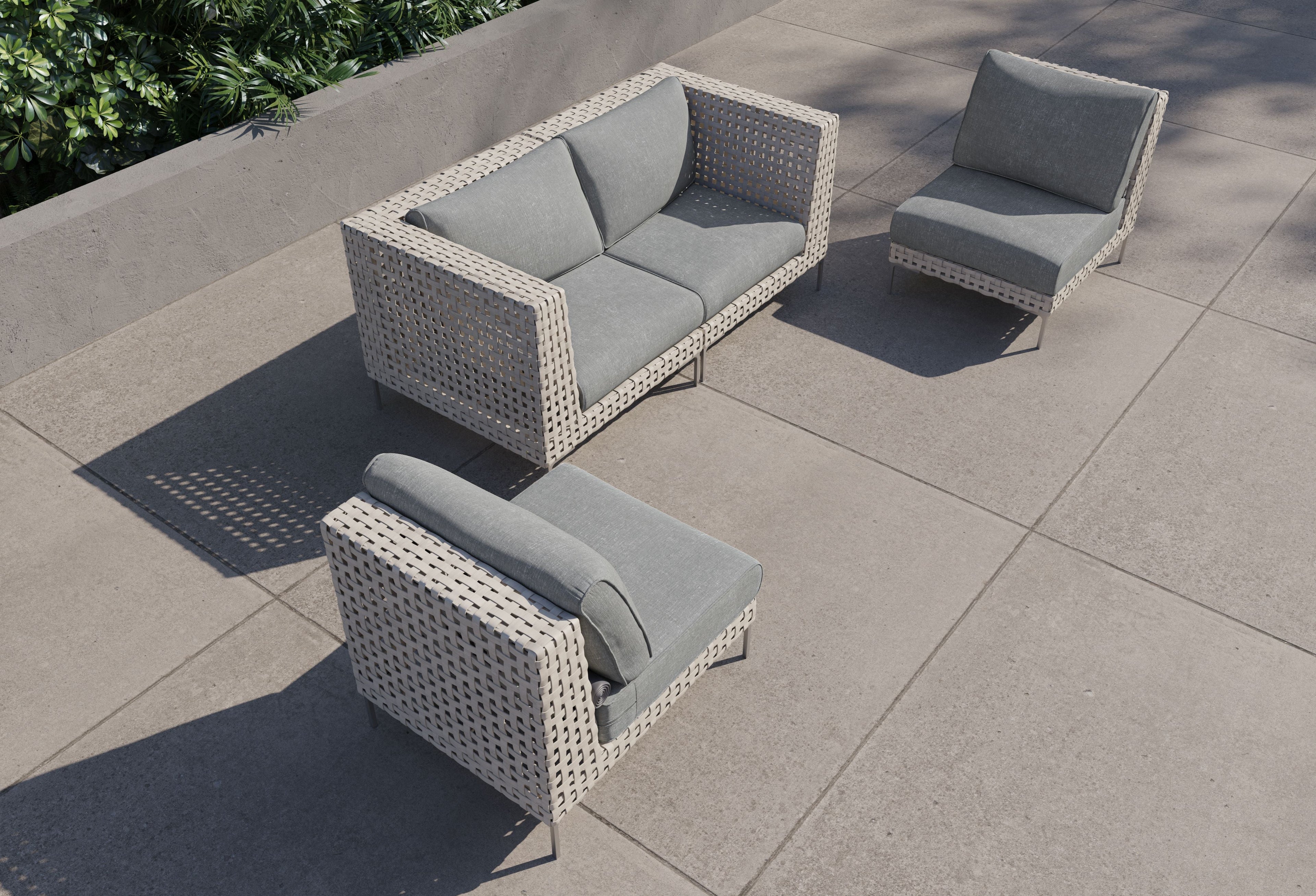 Causeuse d'extérieur en osier à tissage ouvert avec chaises sans accoudoirs - 4 places