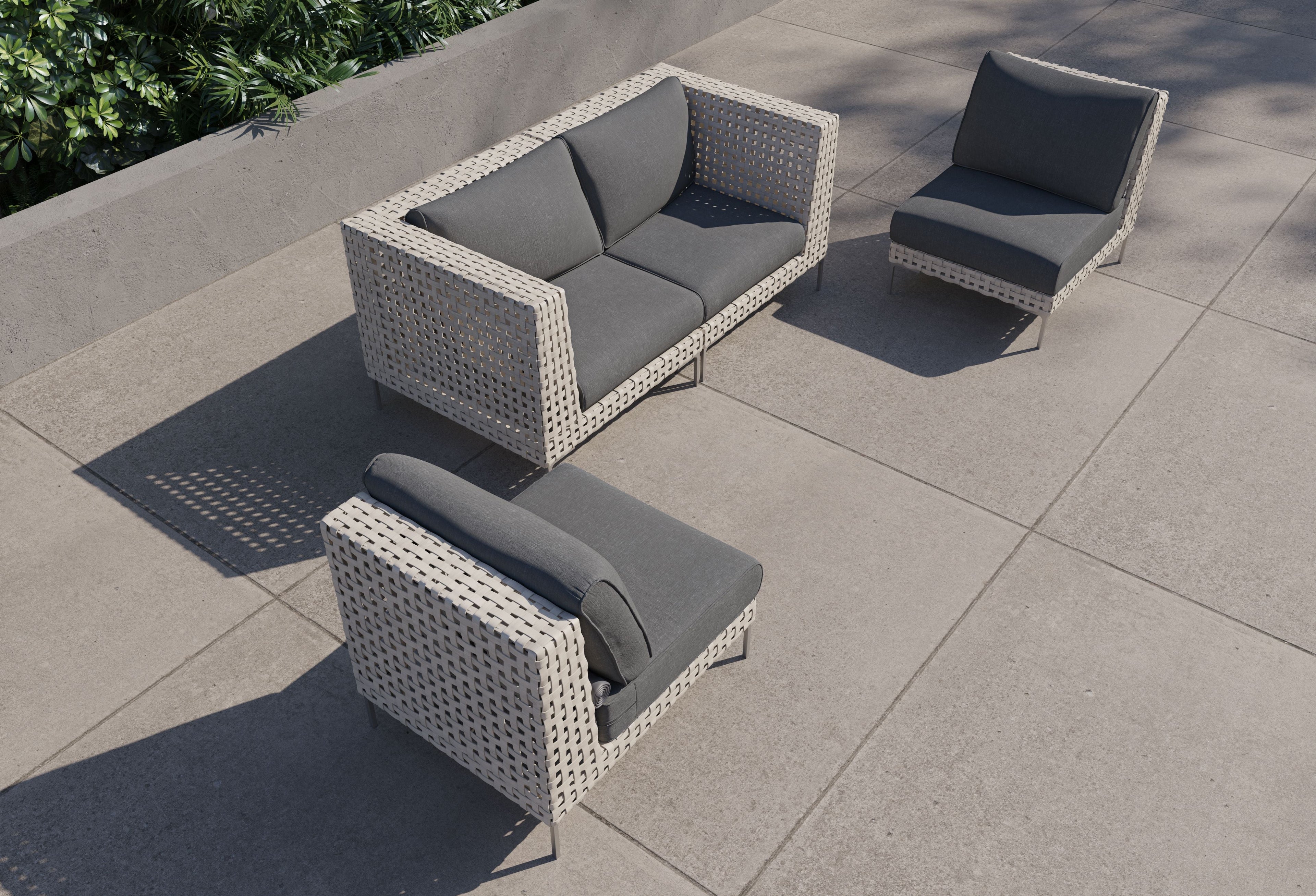 Causeuse d'extérieur en osier à tissage ouvert avec chaises sans accoudoirs - 4 places
