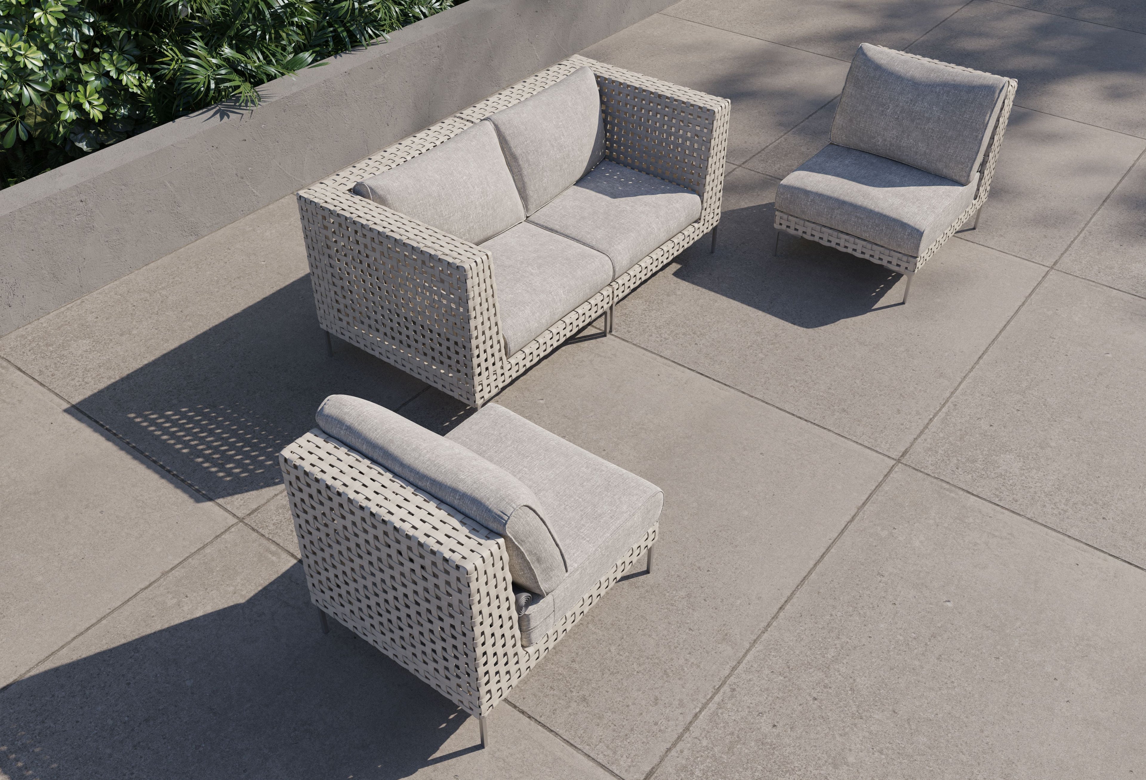 Causeuse d'extérieur en osier à tissage ouvert avec chaises sans accoudoirs - 4 places