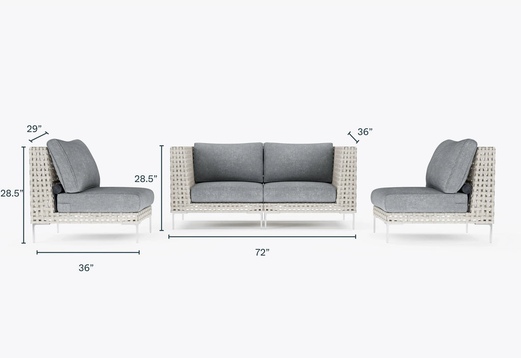Causeuse d'extérieur en osier à tissage ouvert avec chaises sans accoudoirs - 4 places