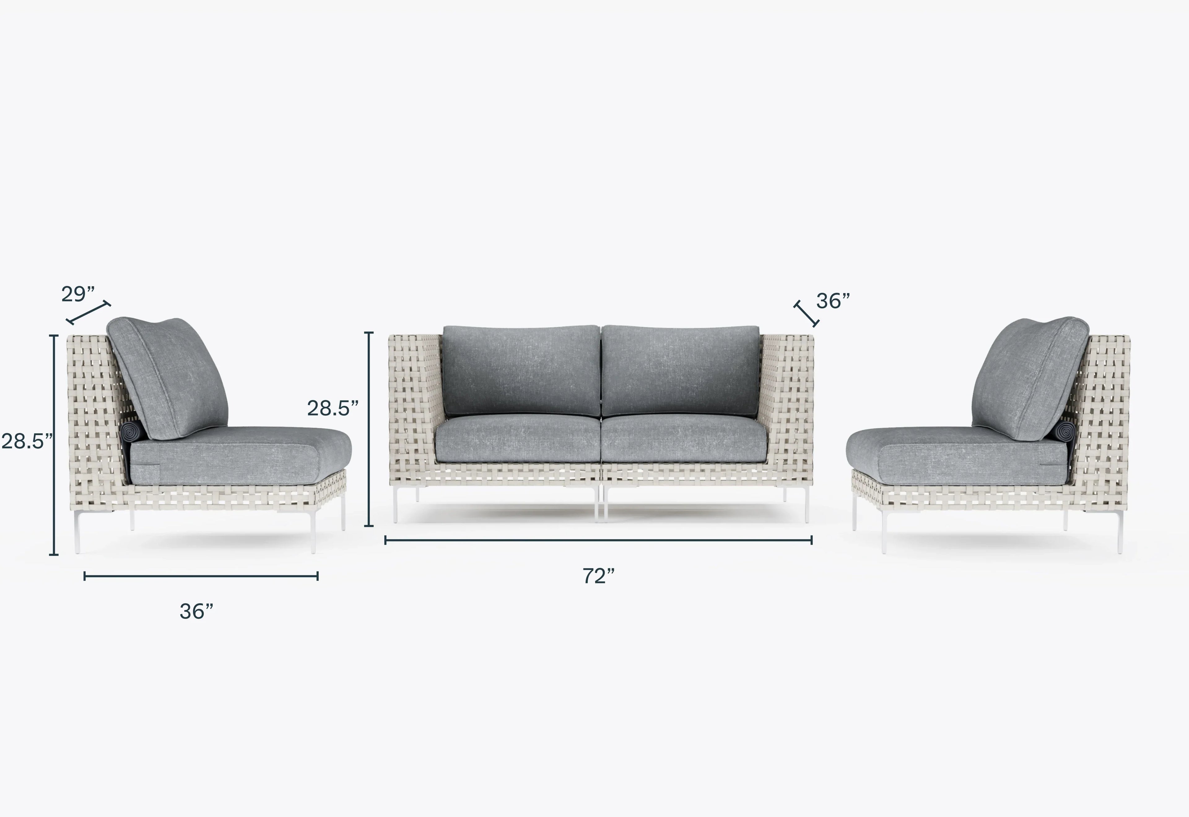 Causeuse d'extérieur en osier à tissage ouvert avec chaises sans accoudoirs - 4 places