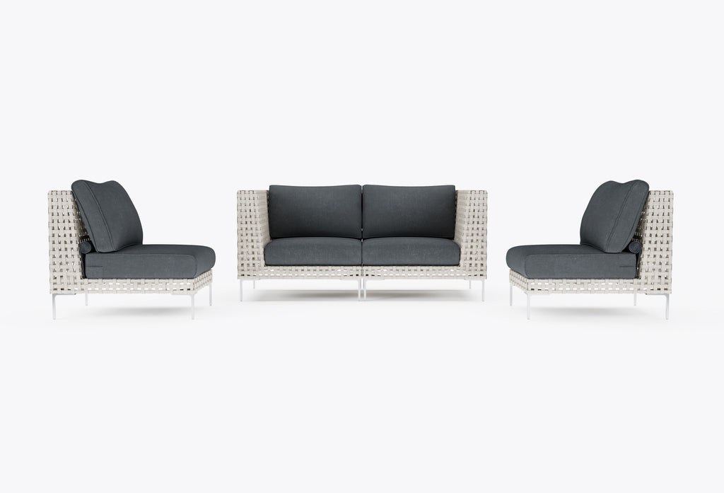 Causeuse d'extérieur en osier à tissage ouvert avec chaises sans accoudoirs - 4 places