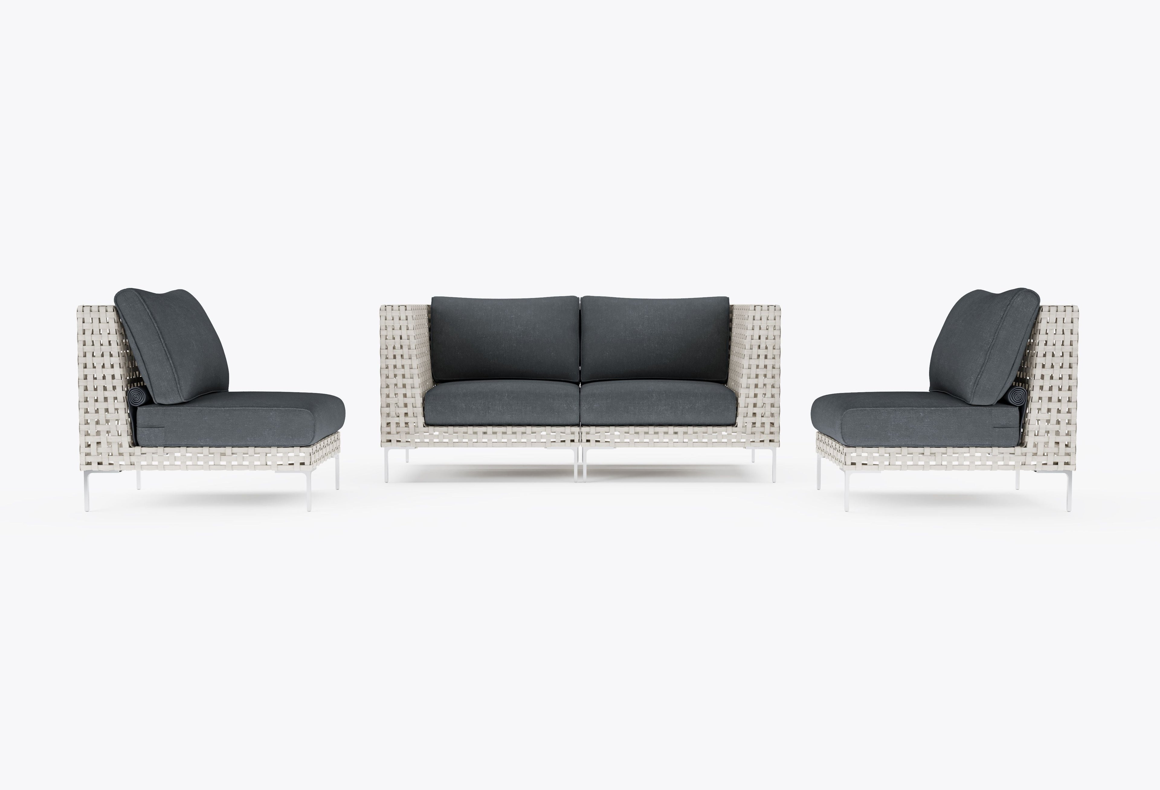 Causeuse d'extérieur en osier à tissage ouvert avec chaises sans accoudoirs - 4 places