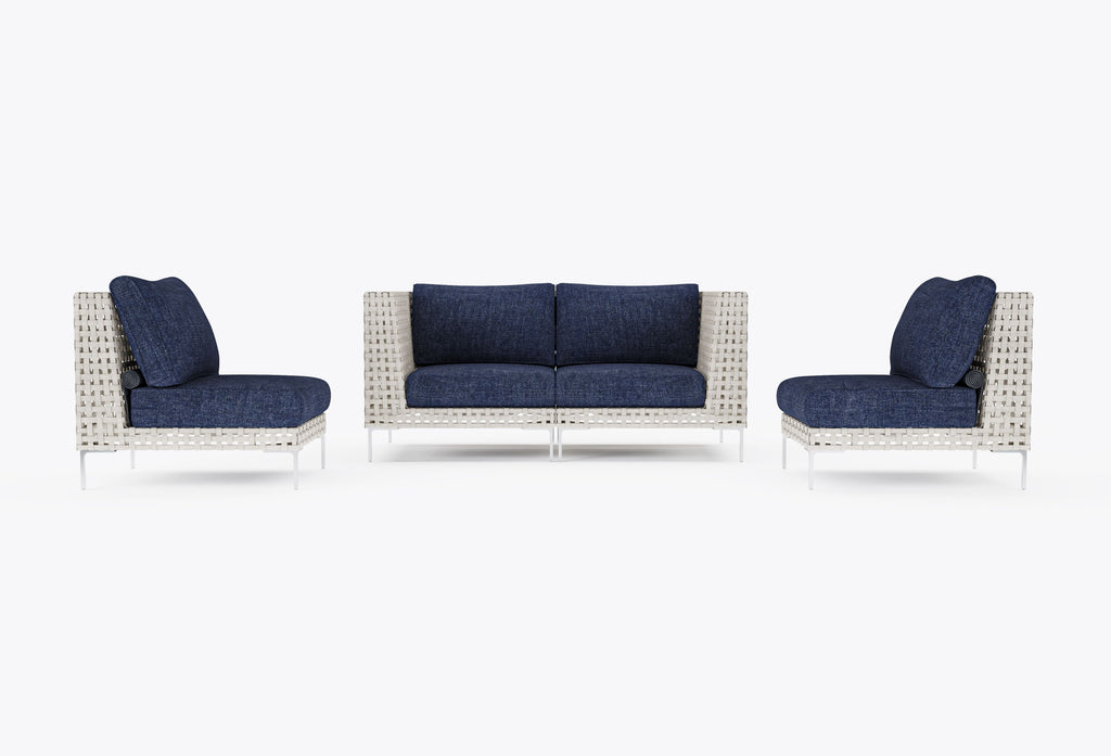 Causeuse d'extérieur en osier à tissage ouvert avec chaises sans accoudoirs - 4 places