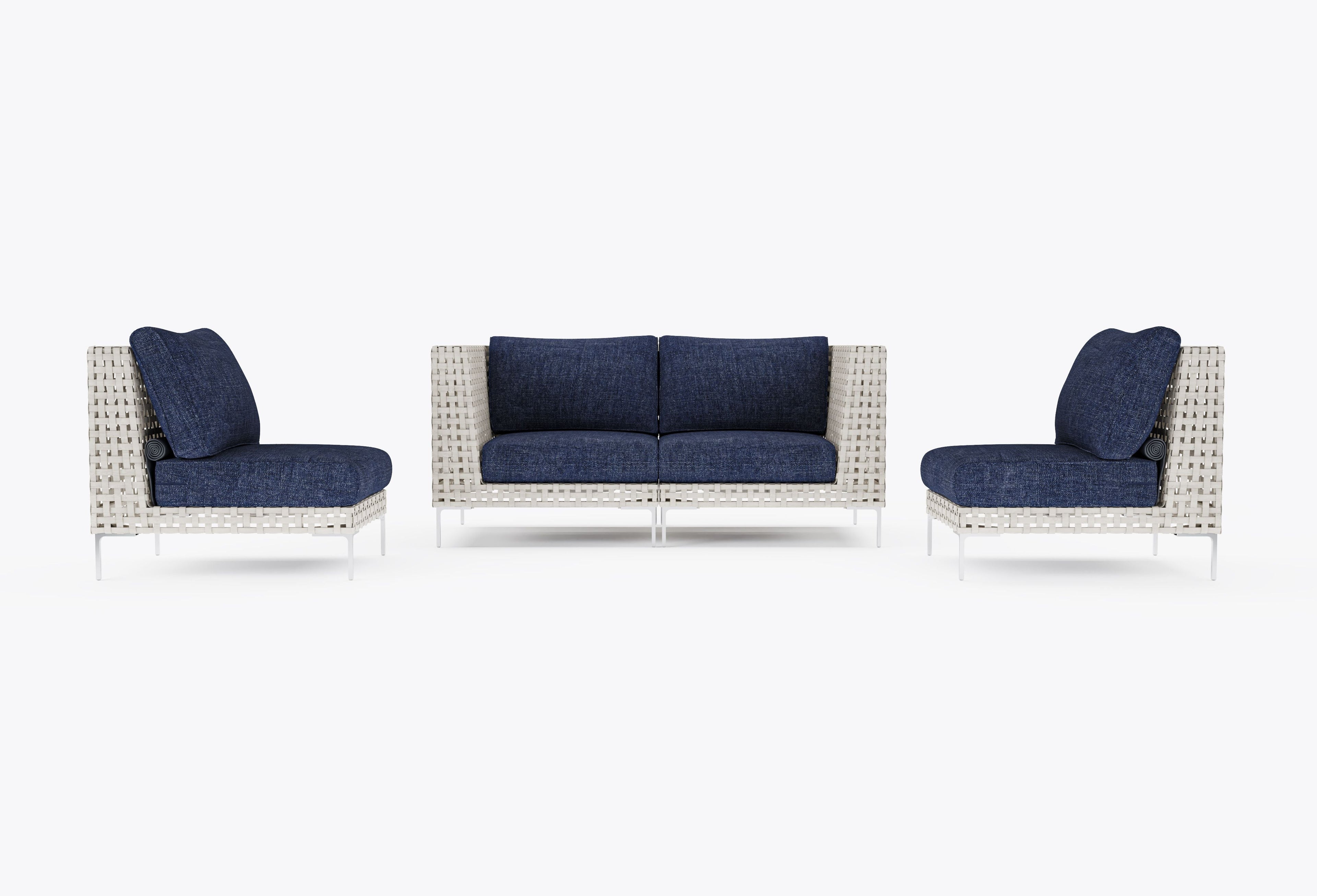 Causeuse d'extérieur en osier à tissage ouvert avec chaises sans accoudoirs - 4 places
