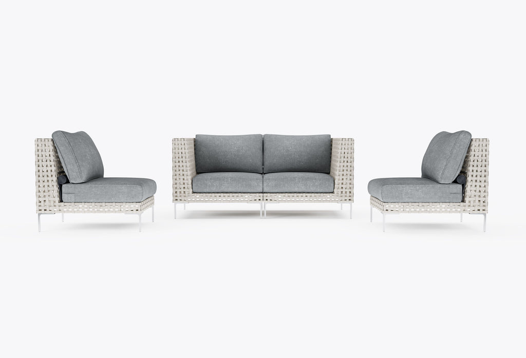 Causeuse d'extérieur en osier à tissage ouvert avec chaises sans accoudoirs - 4 places