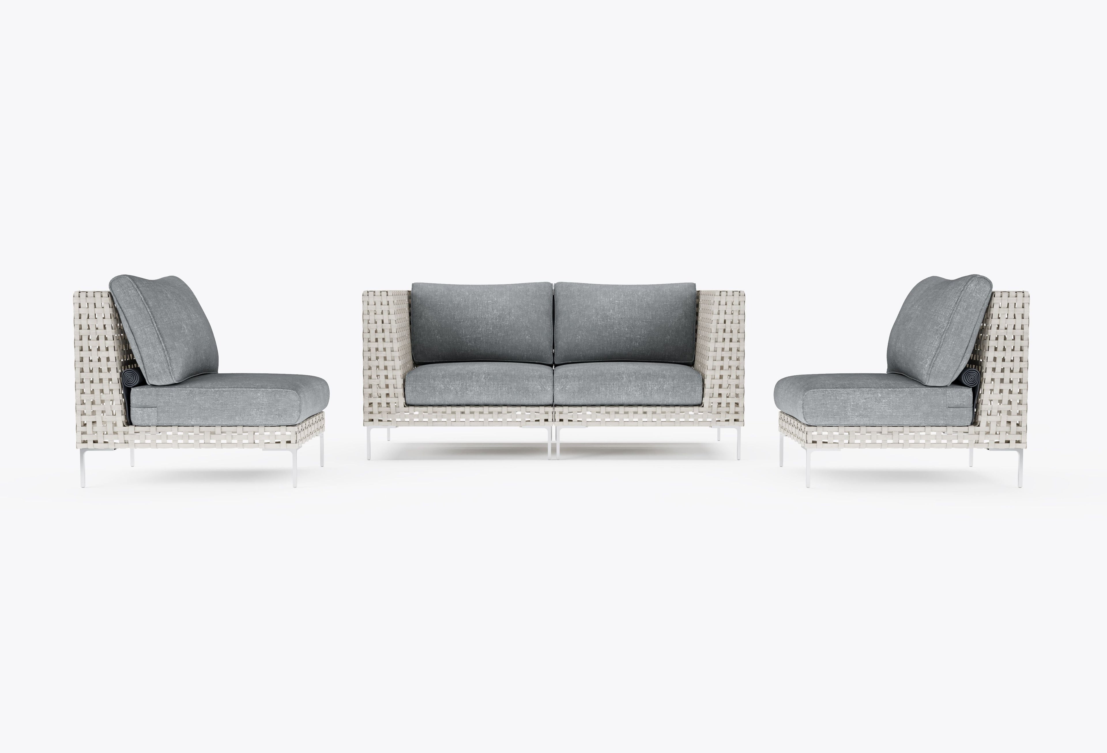 Causeuse d'extérieur en osier à tissage ouvert avec chaises sans accoudoirs - 4 places
