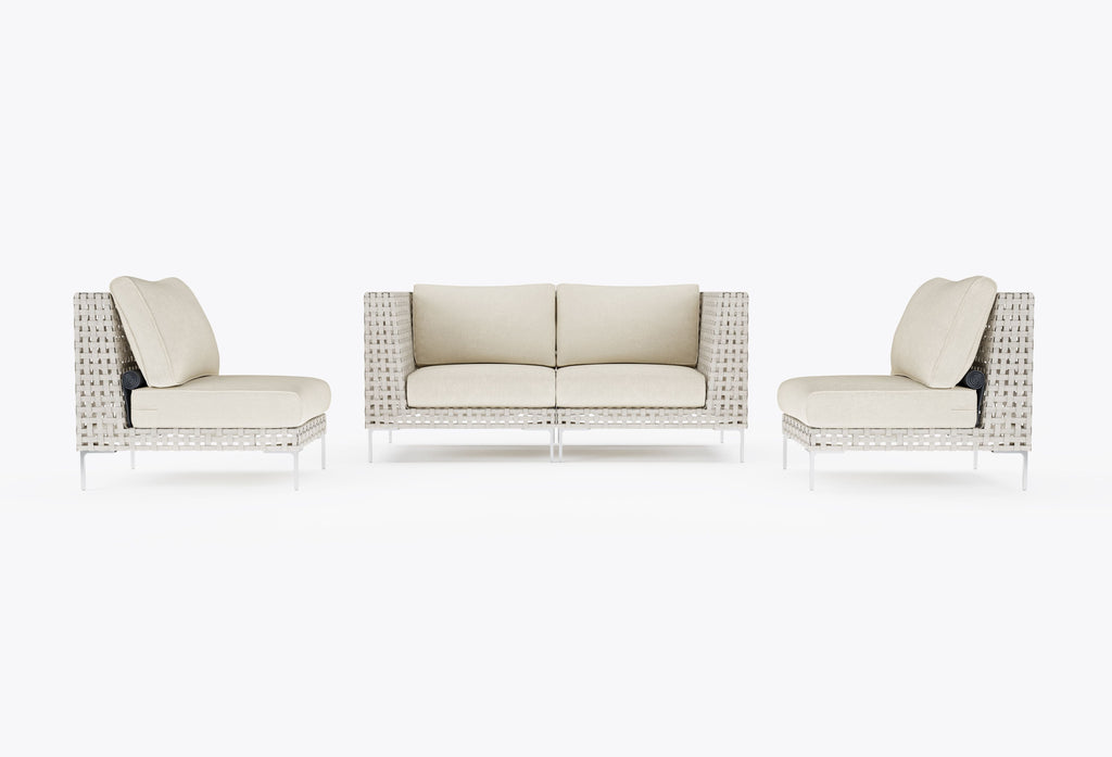 Causeuse d'extérieur en osier à tissage ouvert avec chaises sans accoudoirs - 4 places