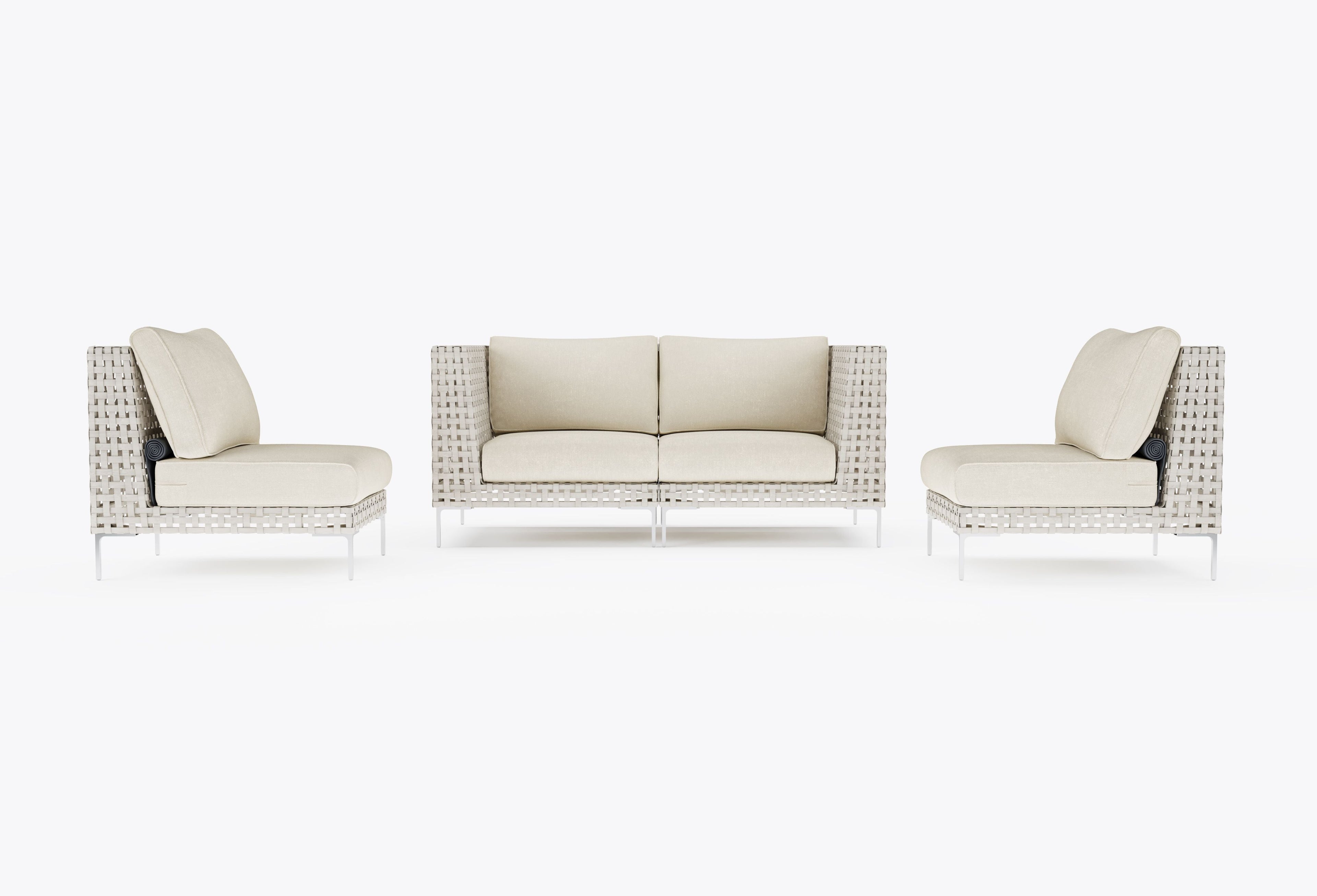 Causeuse d'extérieur en osier à tissage ouvert avec chaises sans accoudoirs - 4 places