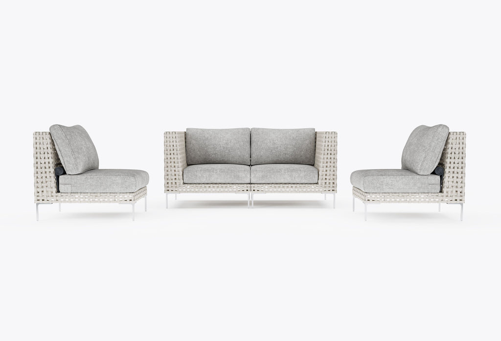 Causeuse d'extérieur en osier à tissage ouvert avec chaises sans accoudoirs - 4 places
