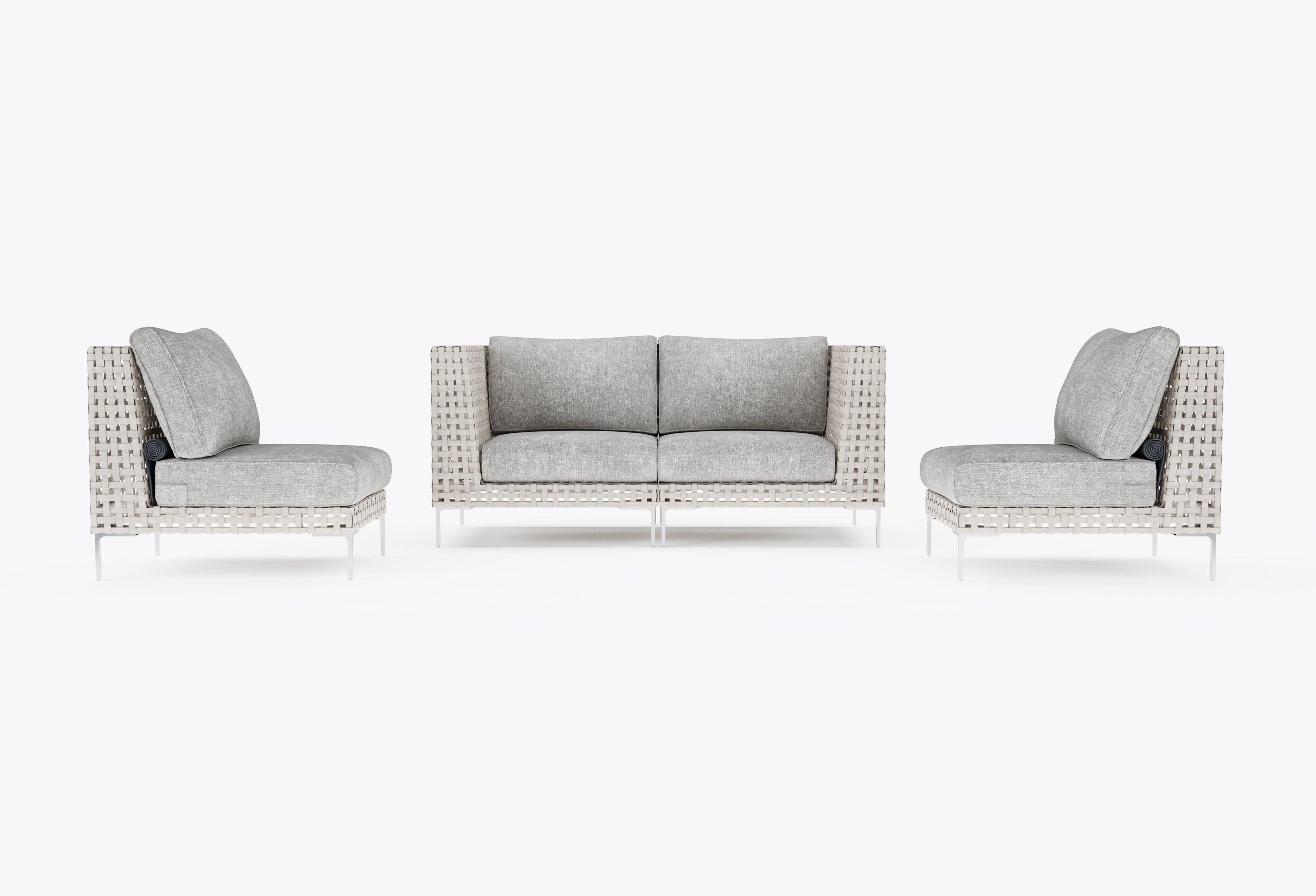 Causeuse d'extérieur en osier à tissage ouvert avec chaises sans accoudoirs - 4 places