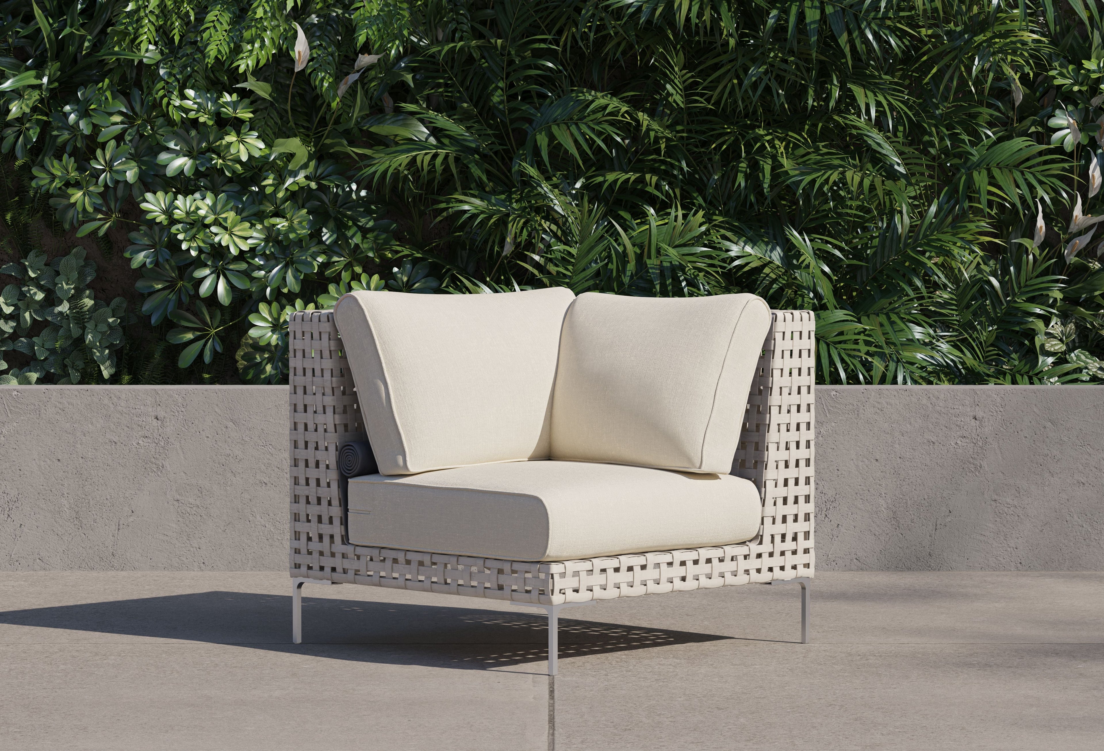 Chaise sectionnelle d'extérieur en osier à tissage ouvert