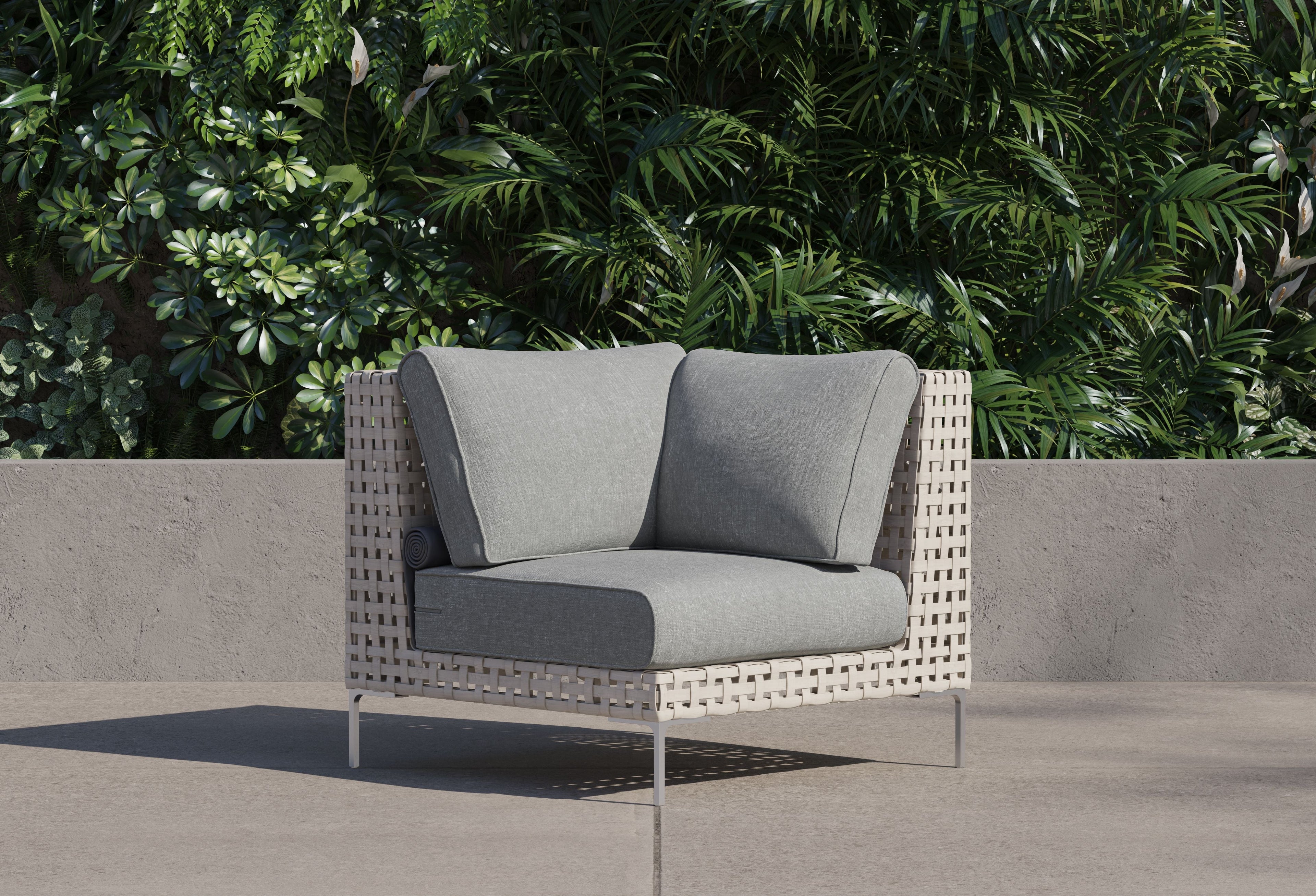 Chaise sectionnelle d'extérieur en osier à tissage ouvert