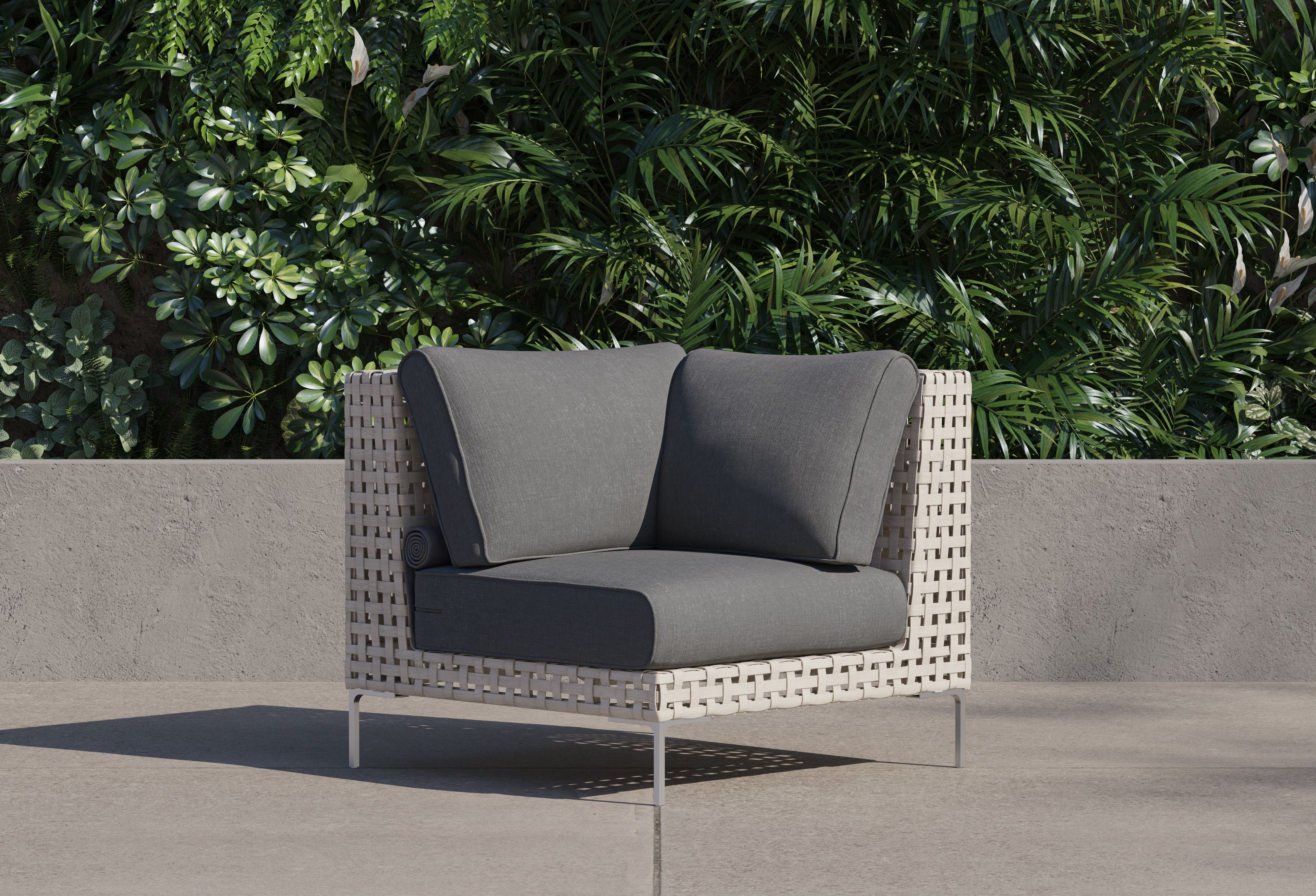 Chaise sectionnelle d'extérieur en osier à tissage ouvert