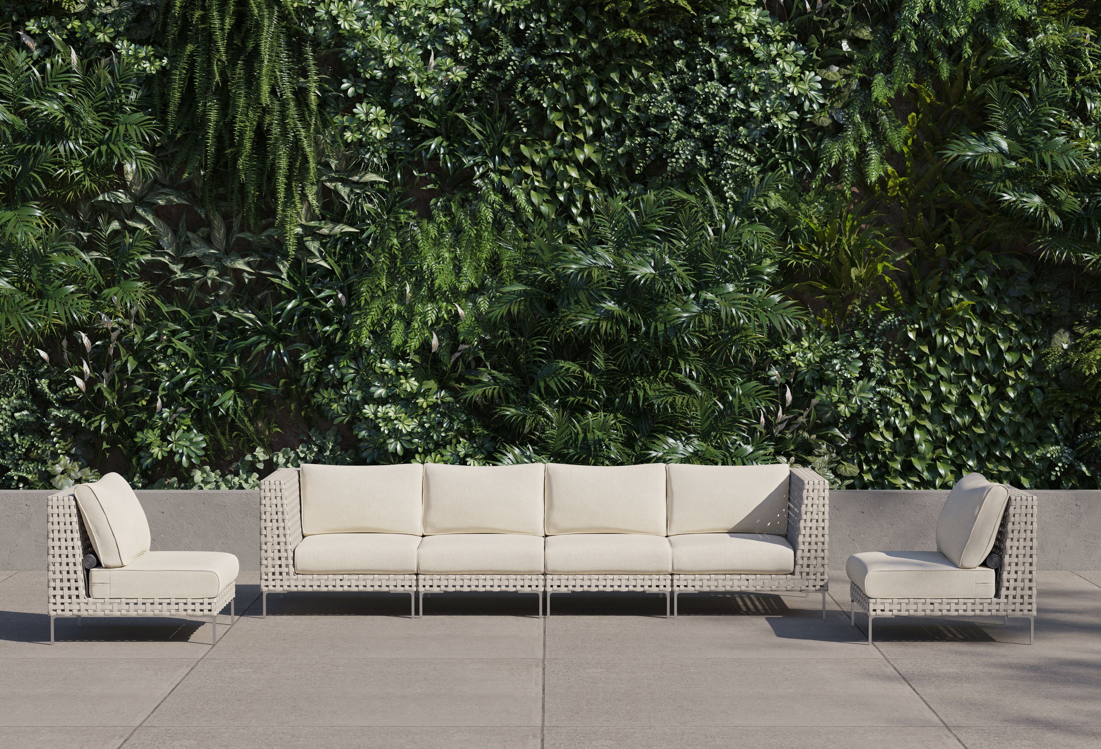 Canapé d'extérieur en osier à tissage ouvert avec chaises sans accoudoirs - 6 places