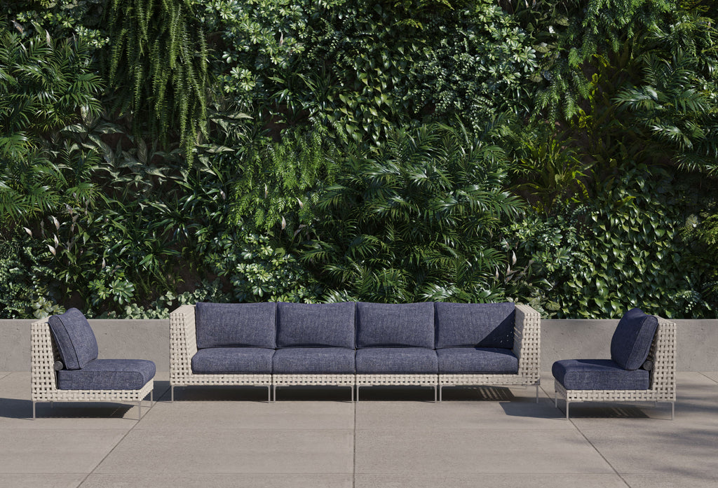 Canapé d'extérieur en osier à tissage ouvert avec chaises sans accoudoirs - 6 places